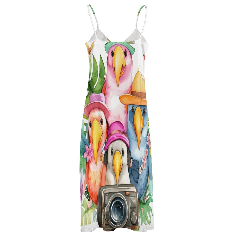 Tropical Birds Spaghetti Strap Ankle-Length Dress Long dress