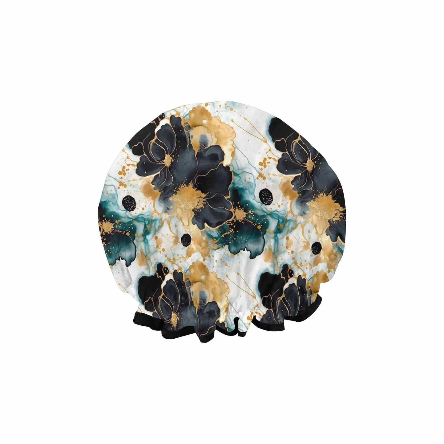 Black Gold & Green Ink Floral  Shower Cap