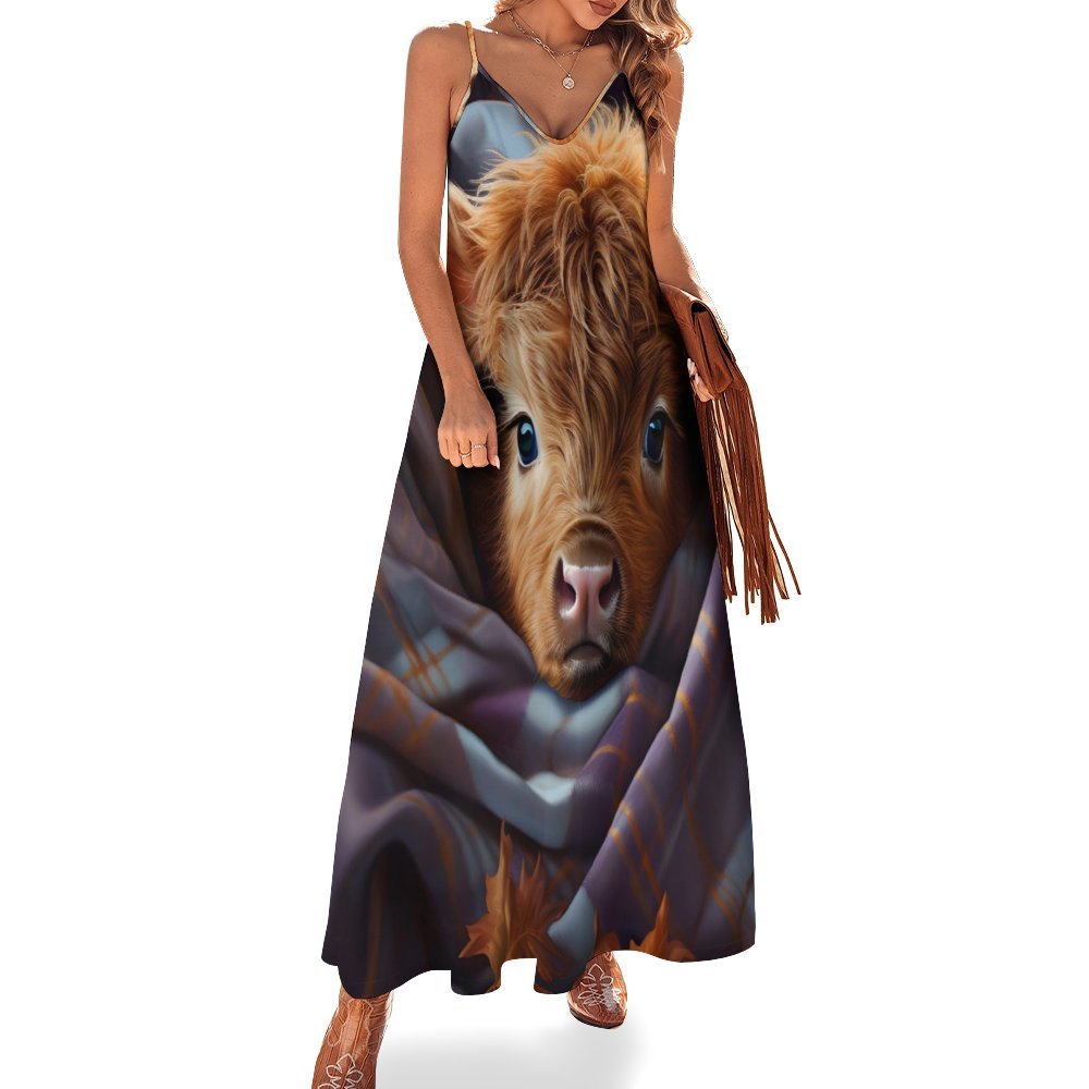 Highland Cow Spaghetti Strap Ankle-Length Dress Long dress