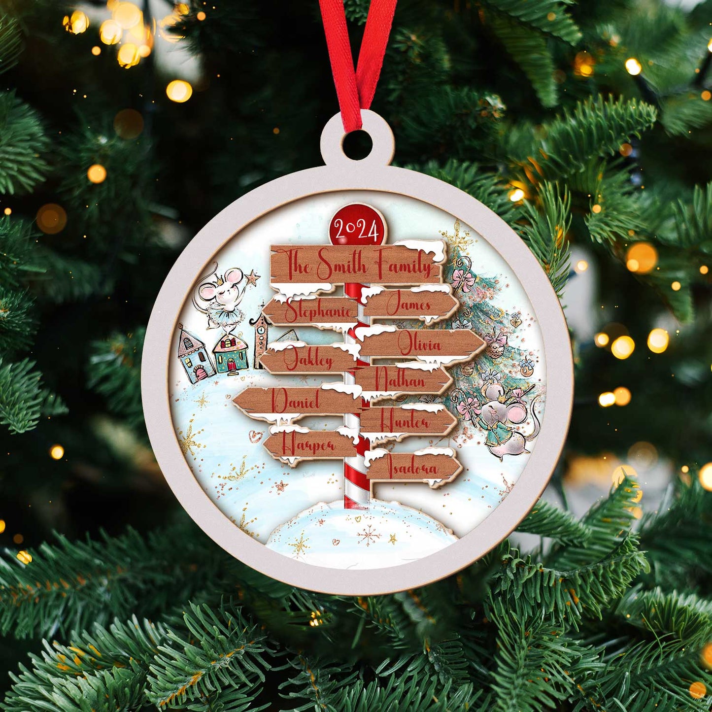 Layered Wooden Personalised North Pole Christmas Ornament