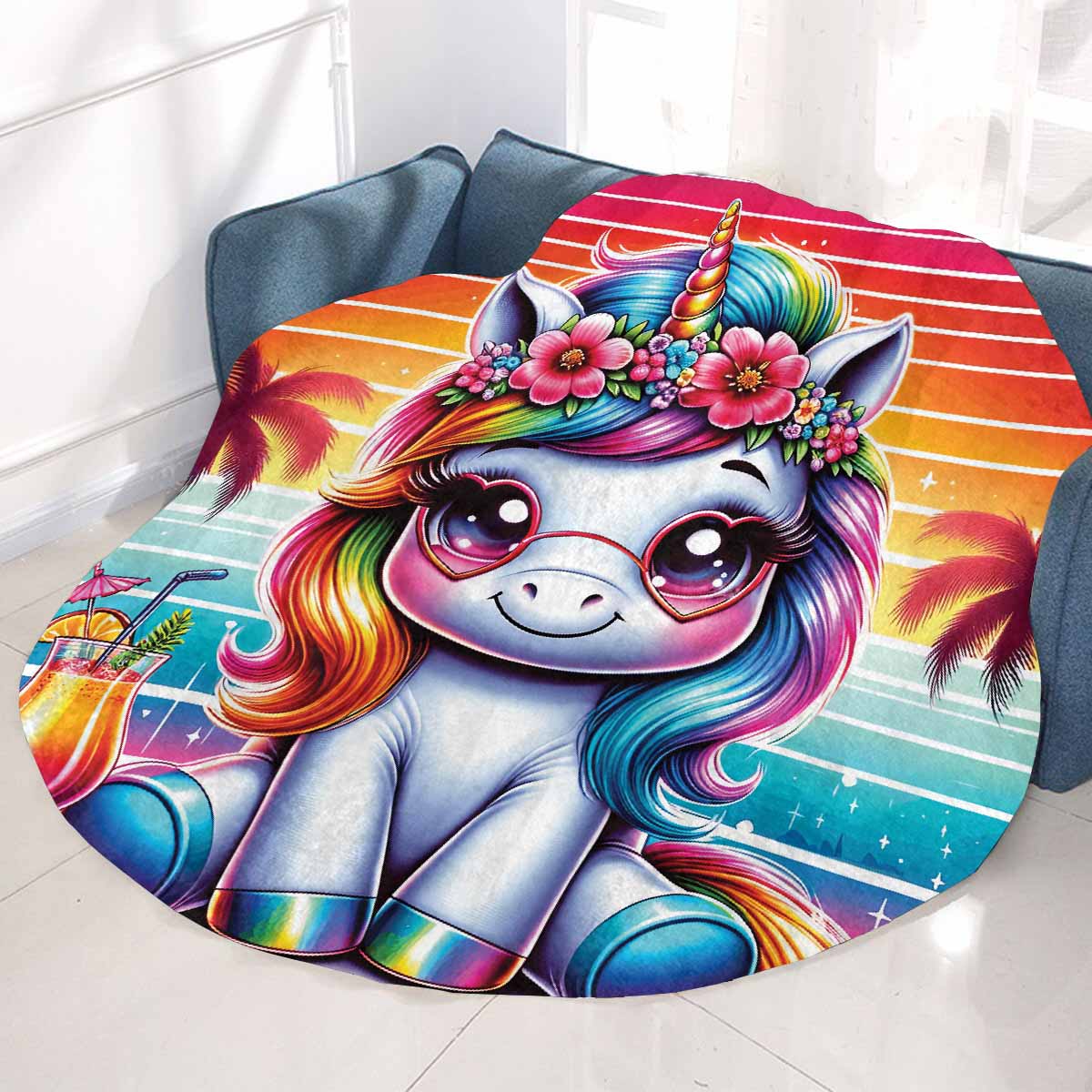 Unicorn_Awd35127  Circular Micro Fleece Blanket 47"