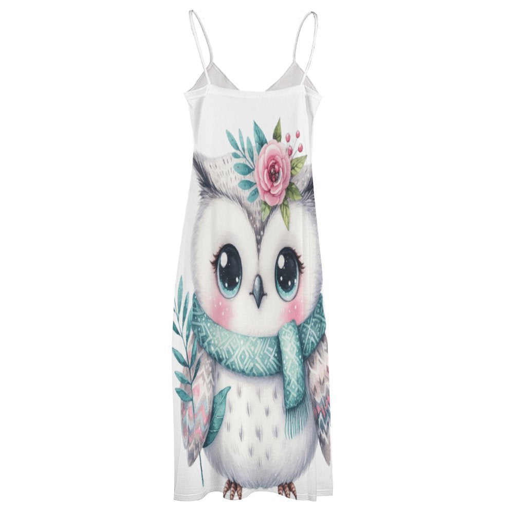 Owl Spaghetti Strap Ankle-Length Dress Long dress