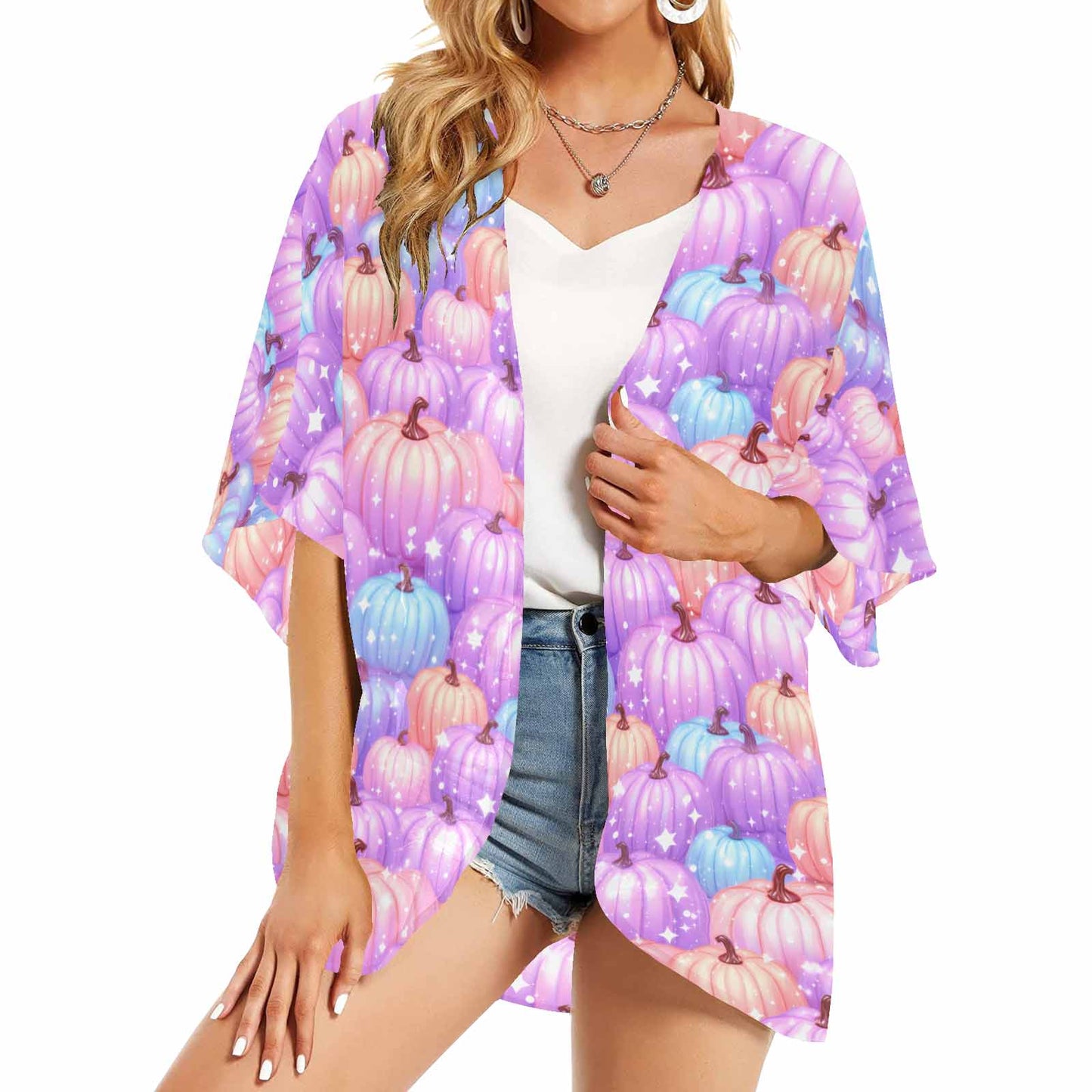 Pastel Pumpkin  Women's Kimono Chiffon Cover Up