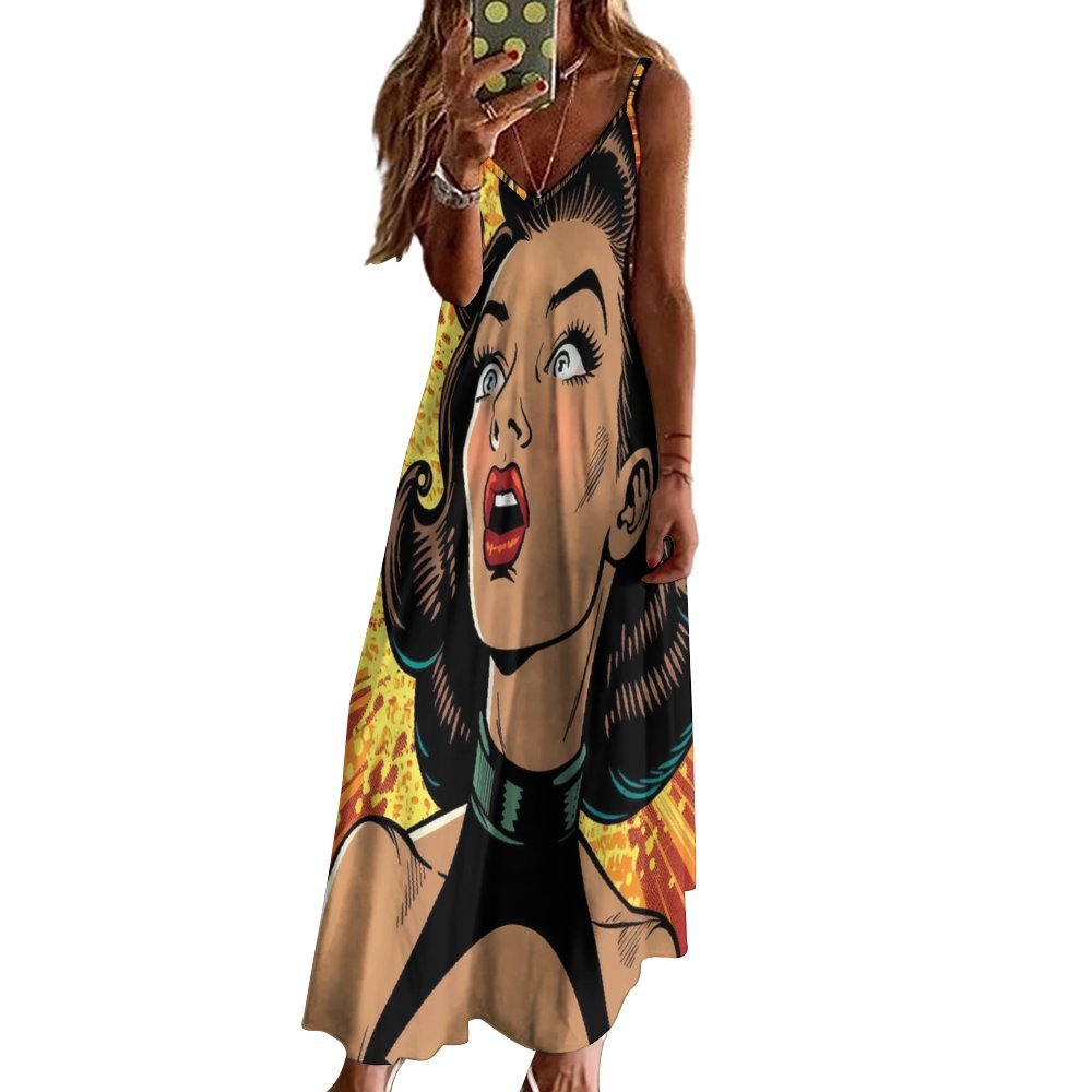 Pop art Spaghetti Strap Ankle-Length Dress Long dress