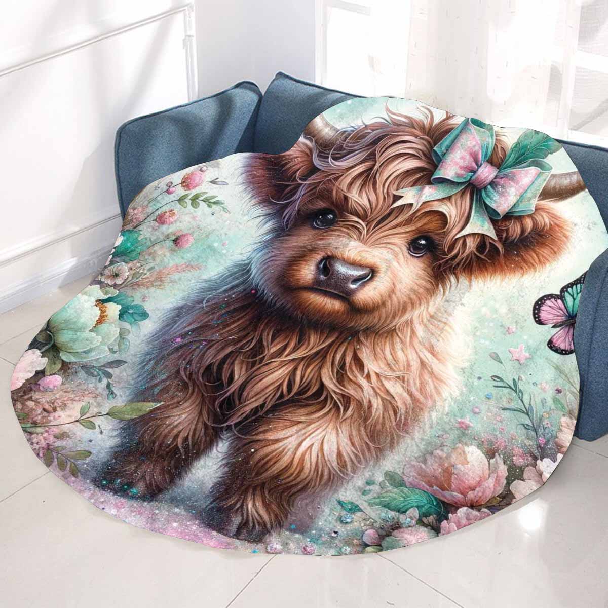 Higland Cow Awd1418  Circular Micro Fleece Blanket 60"