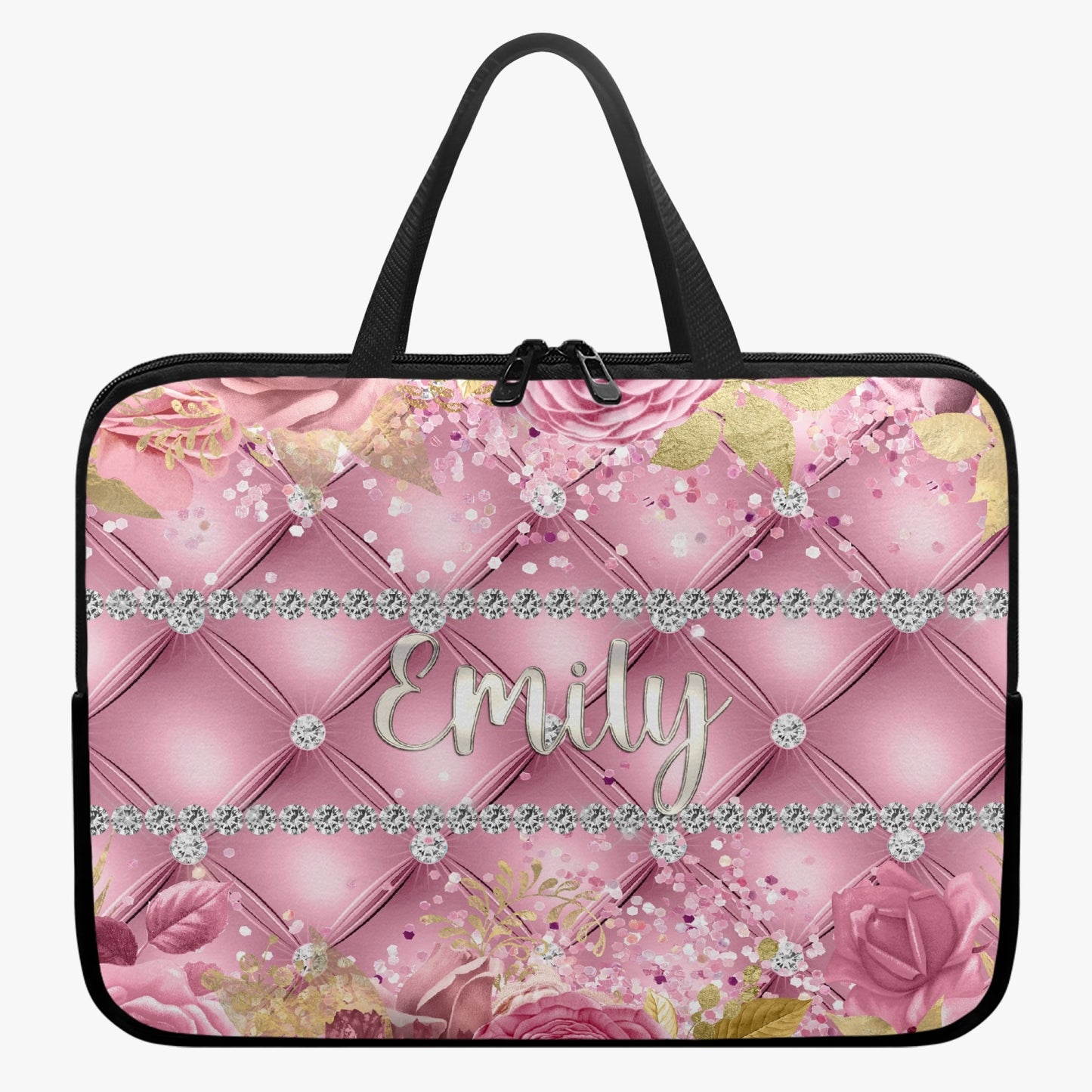 Laptop Sleeve with handles - Pink Floral - Personalised