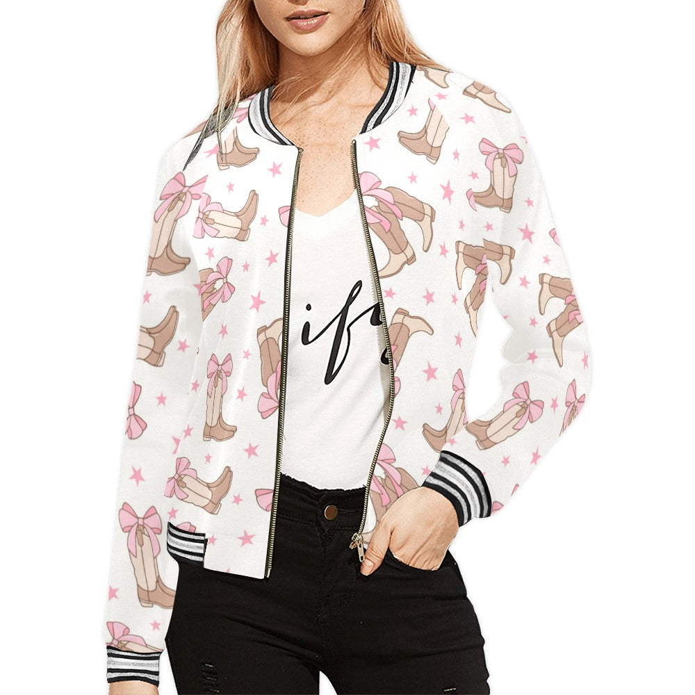 Coquette Cowgirl Boots Bomber Jacket for Women