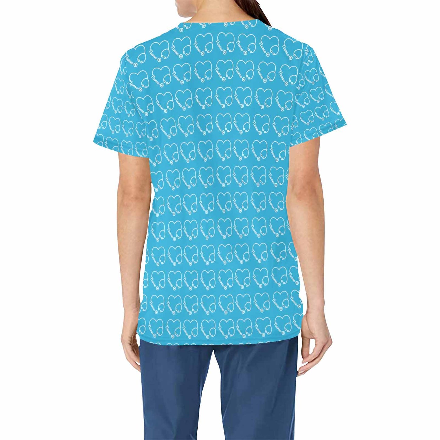 Nurse12  Women's V Neck Scrub Top Nurse Uniform with Deep Front Pockets