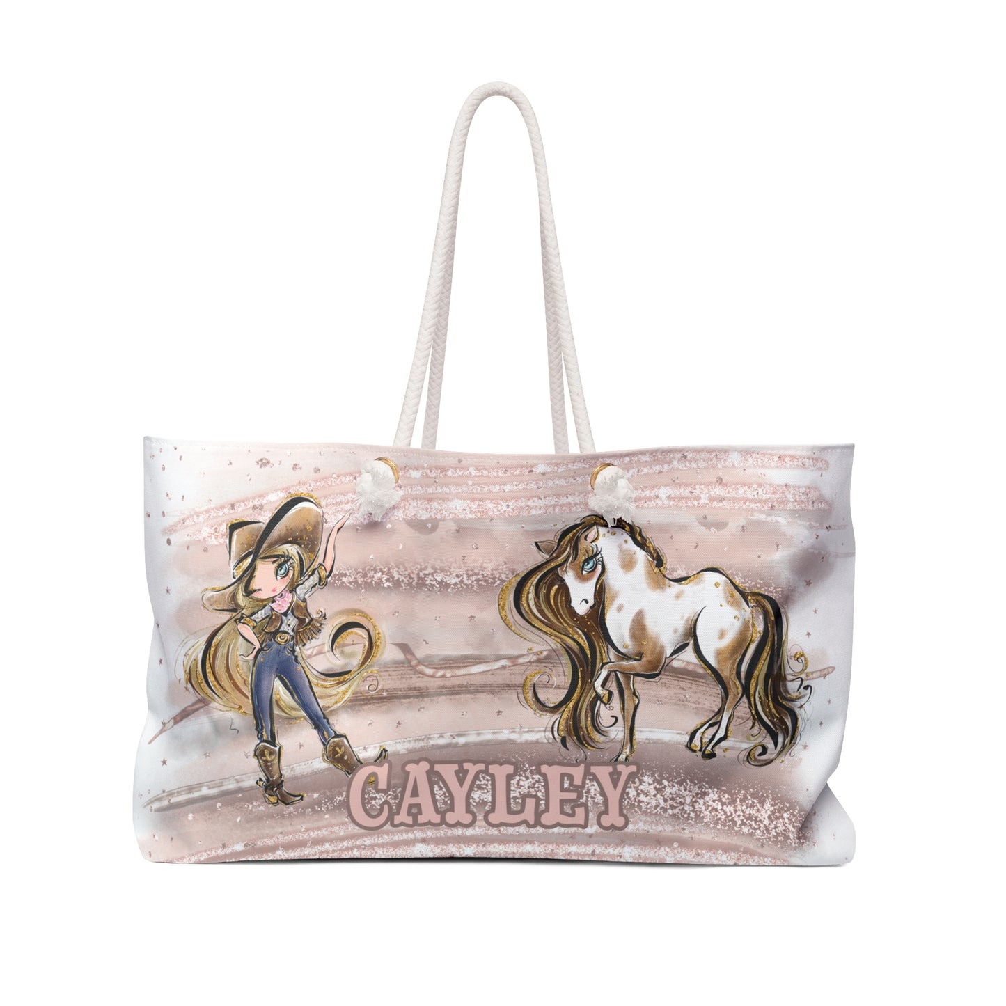 Personalised Weekender Bag, Cowgirl and Horse, Blonde Hair, Blue Eyes, Cayley