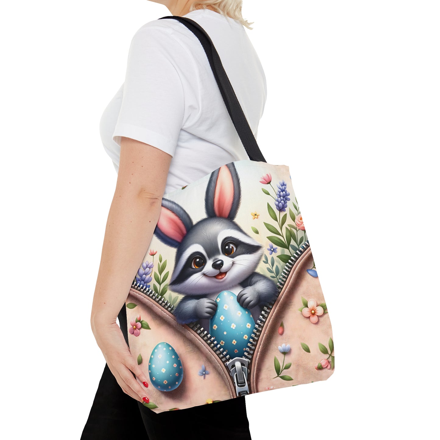 Tote Bag, Easter, Cute Raccoon with Bunny Ears, Personalised/Non-Personalised Tote bag