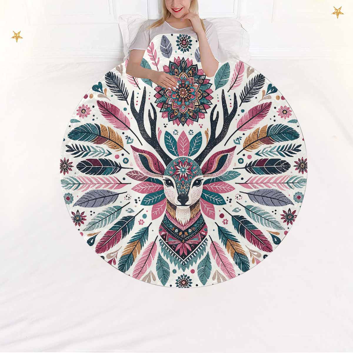 Mandella_Stag_Awd35145  Circular Micro Fleece Blanket 60"