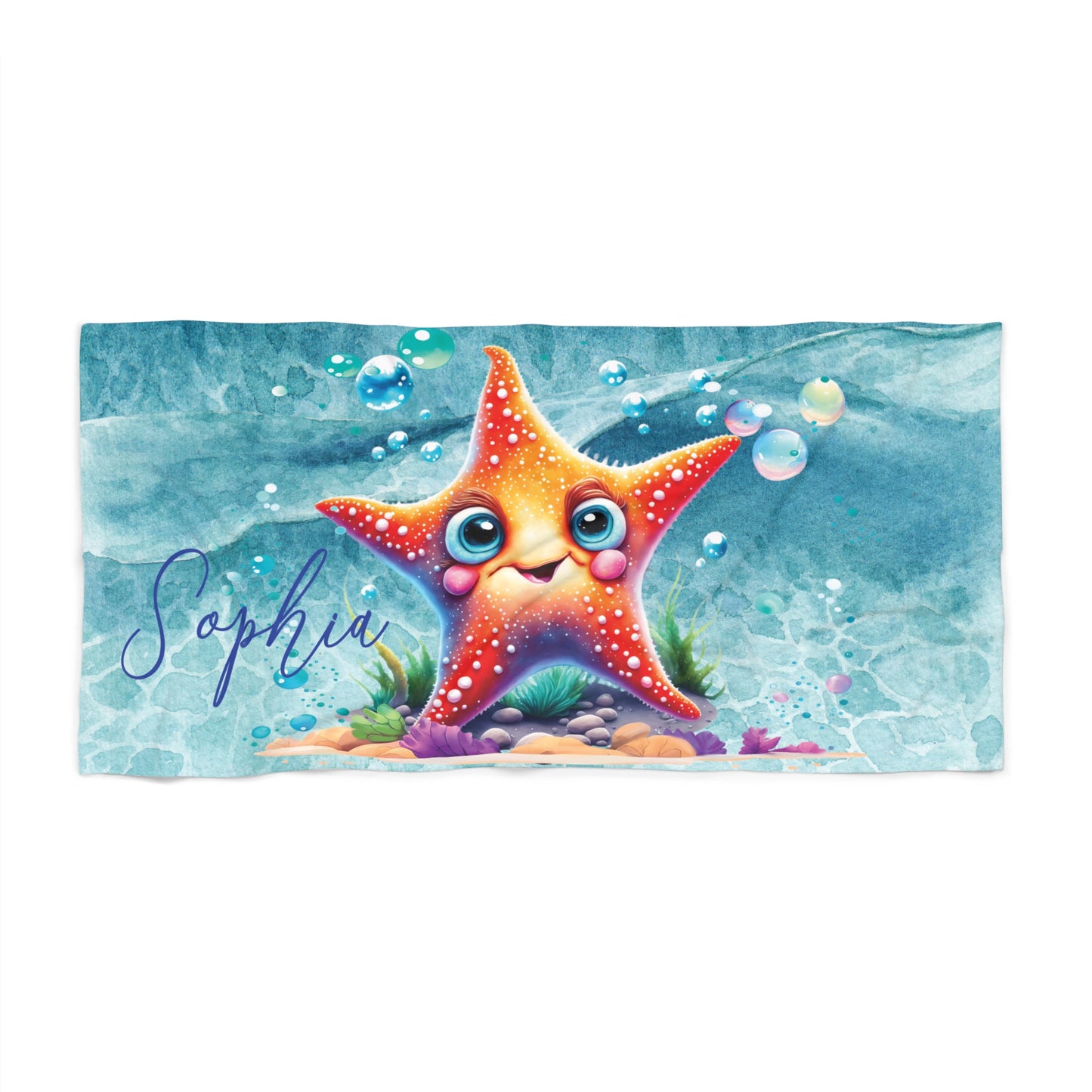 Personalised Beach Towel, Starfish, Polycotton Towel, 2 sizes Available