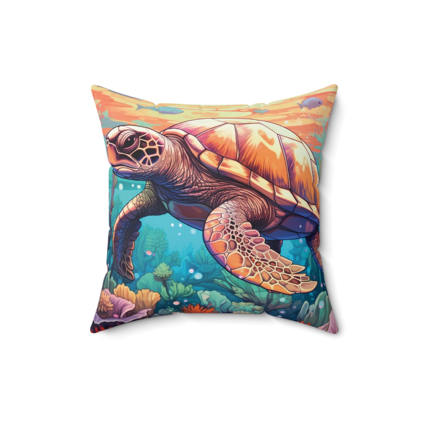 Nautical Polyester Square Cushion, Nautical cushion, Turtle Cushion