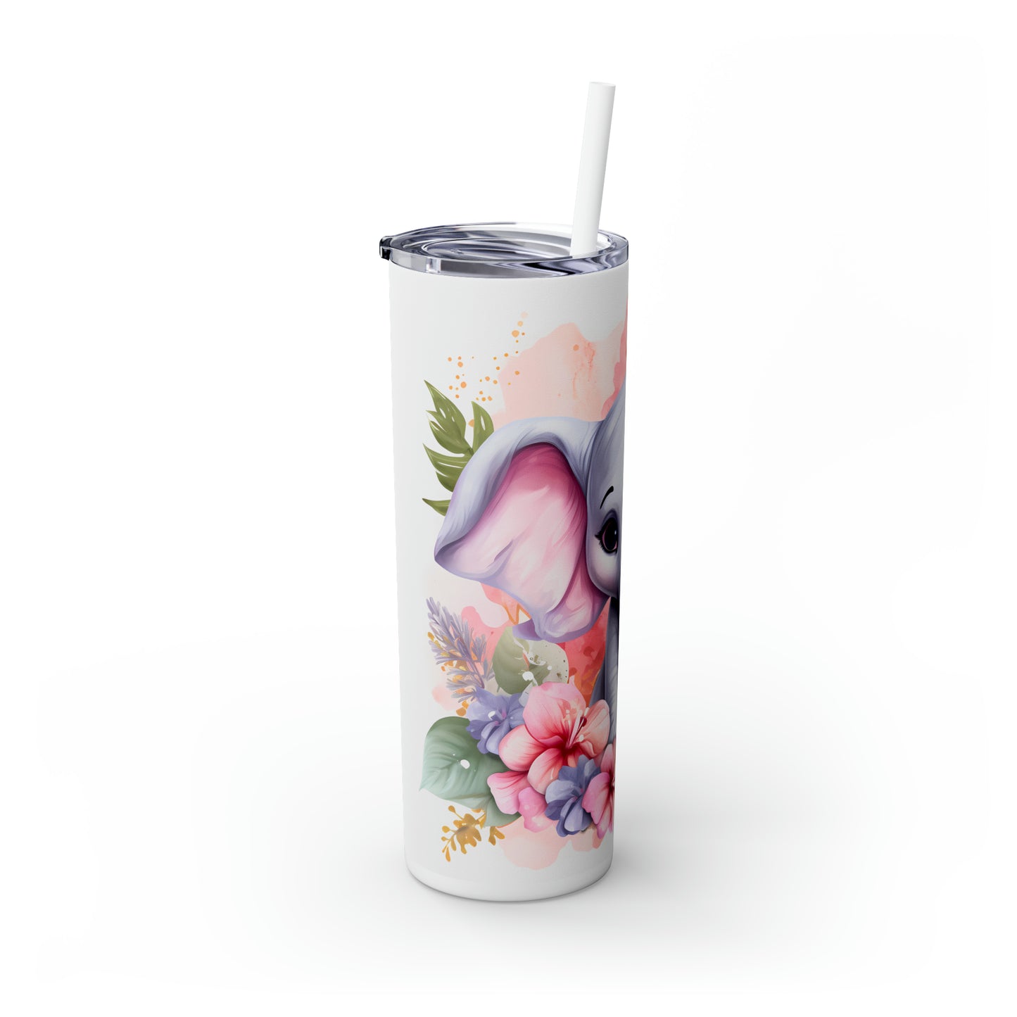 Skinny Tumbler with Straw, 20oz, Elephant, awd-255