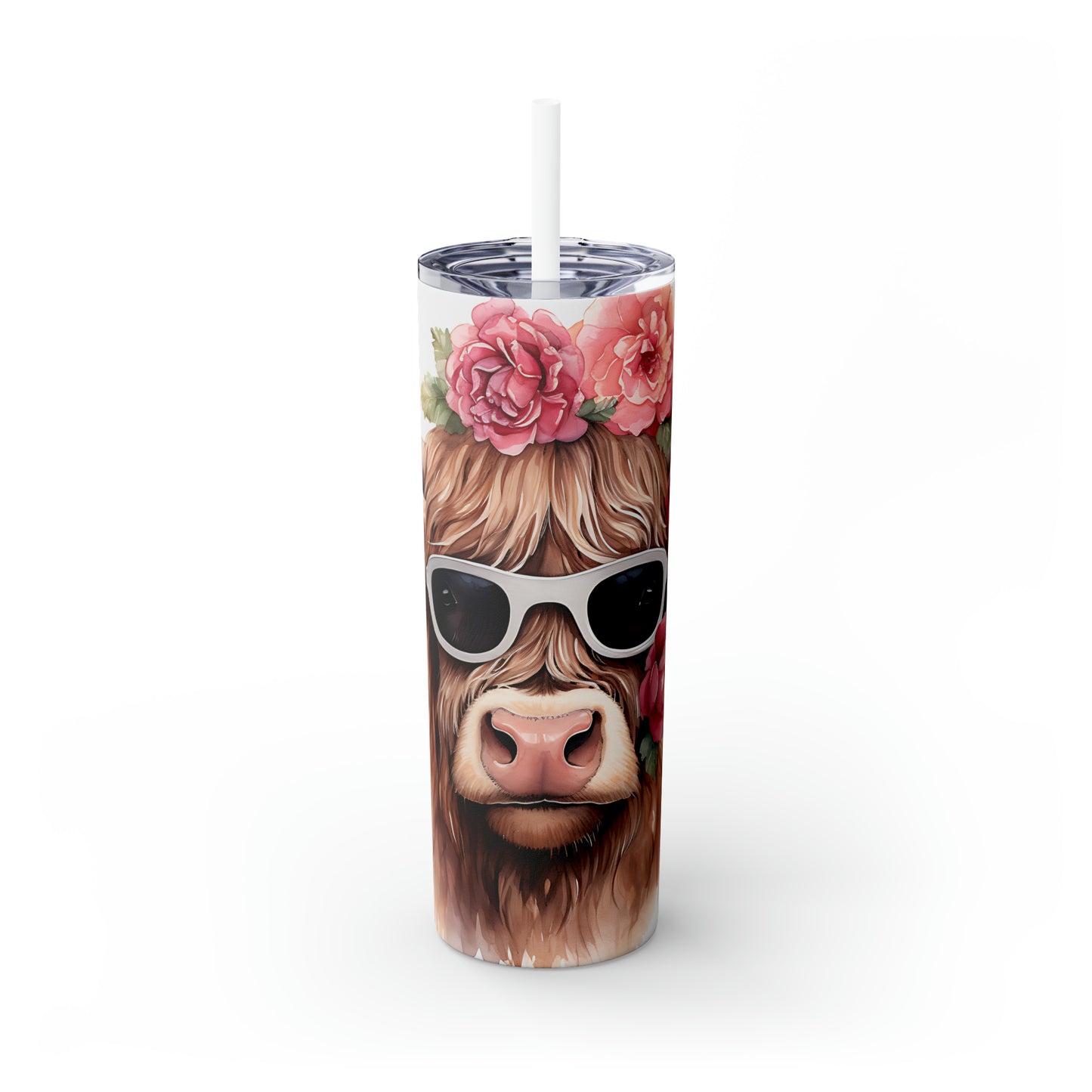 Skinny Tumbler with Straw, 20oz Highlander Cow