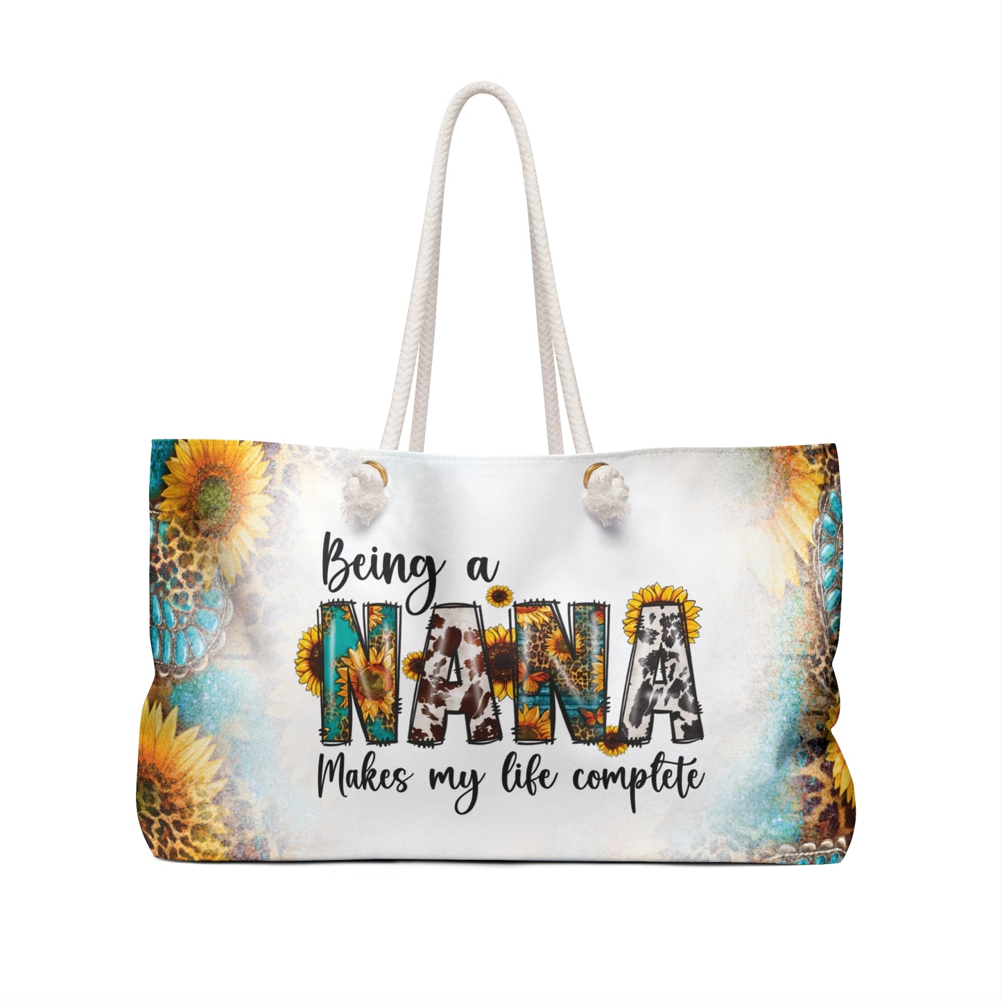 Personalised/Non-Personalised Weekender Bag, Country & Western, Quote, Being a Nana Makes my life Complete, Large Weekender Bag, Beach Bag, Book Bag