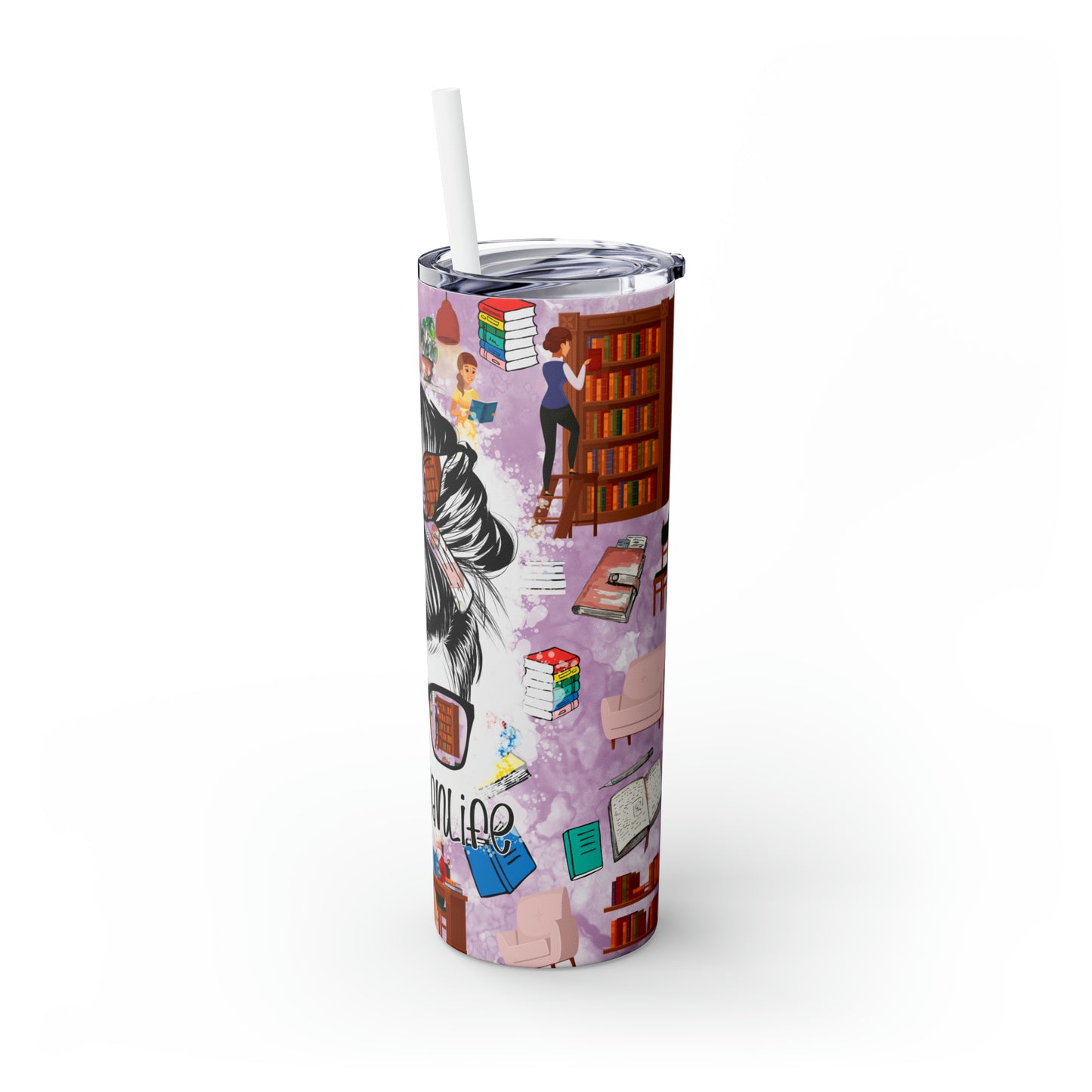 Skinny Tumbler with Straw, 20oz, Librarian