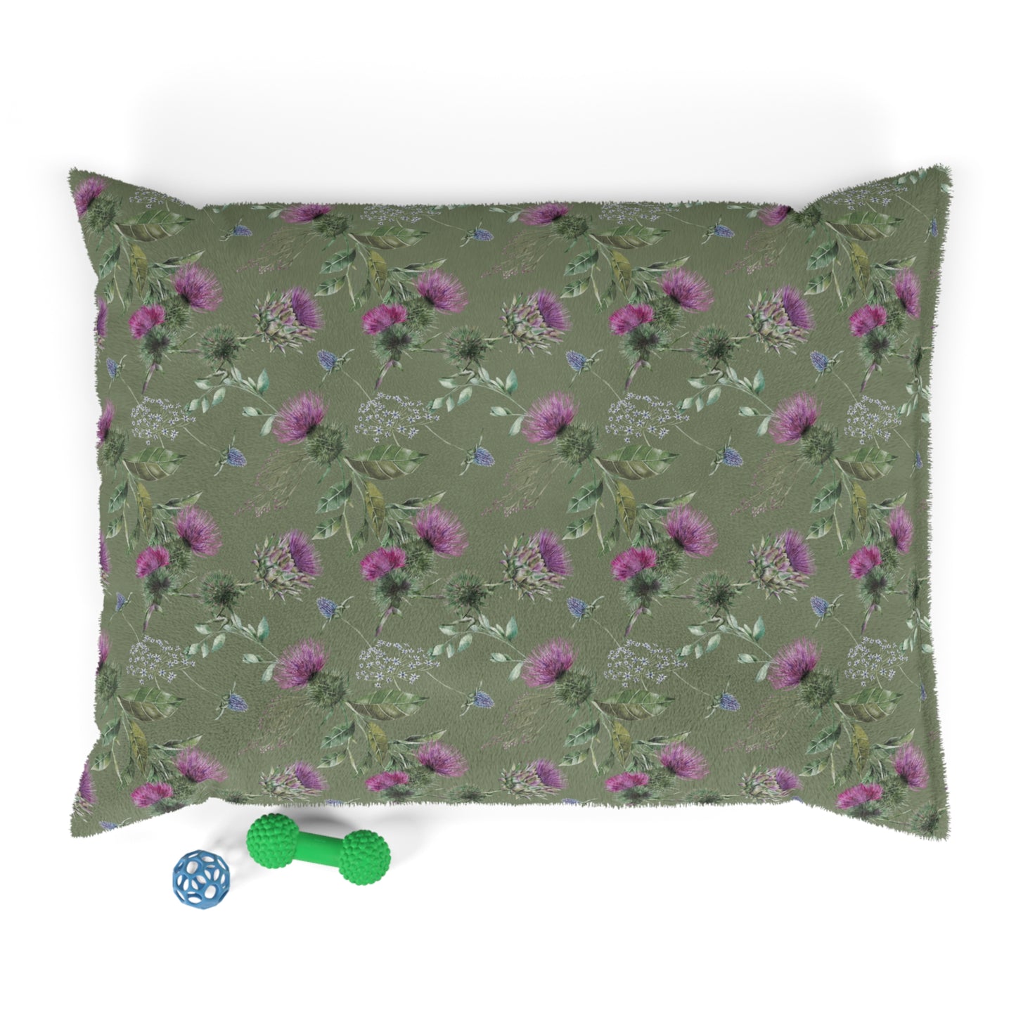 Luxury Pet Bed, feather soft fleece, Dark Green, Scottish Flowers