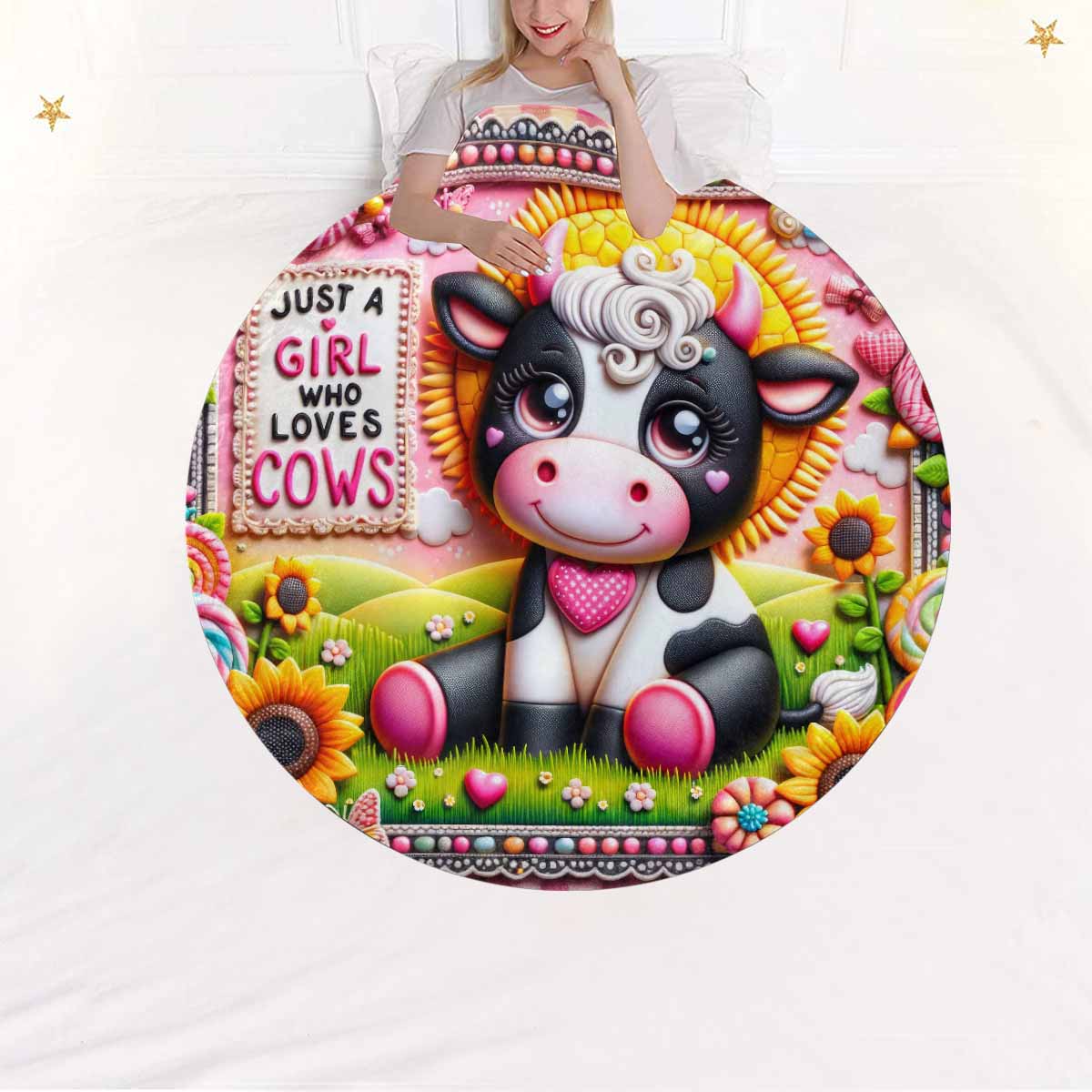 Just a Girl Who Loves Cows Awd351117  Circular Micro Fleece Blanket 47"