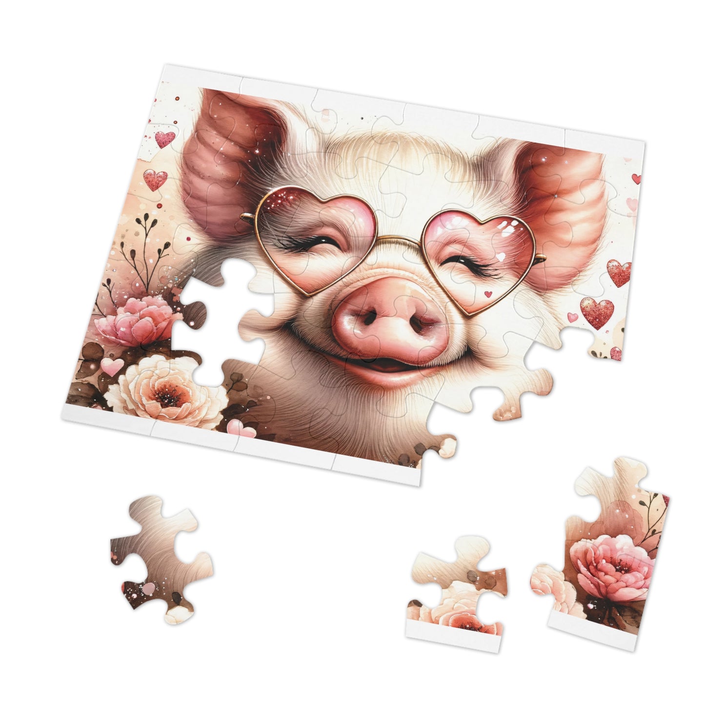 Puzzle, Pig, Rose Coloured Glasses, Personalised/Non-Personalised (30, 110, 252, 500,1000-Piece) awd-626