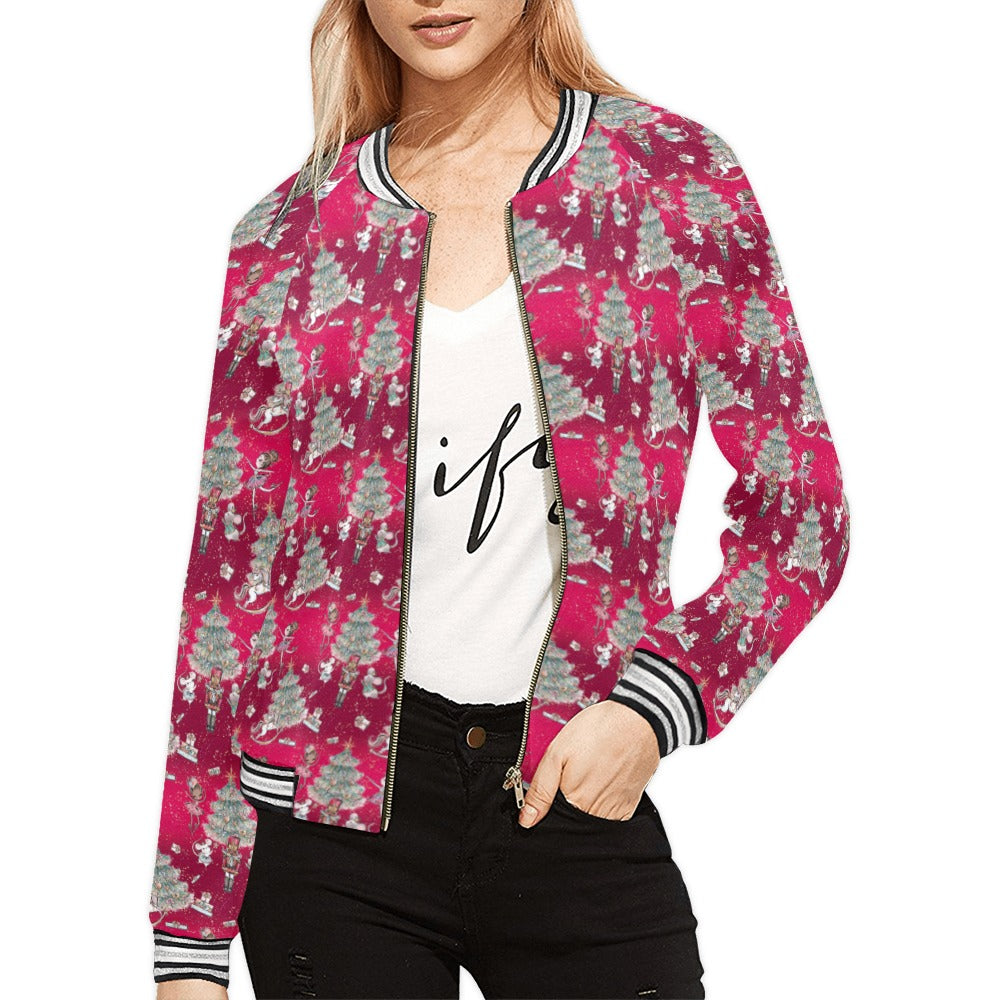 Red Christmas Bomber Jacket for Women