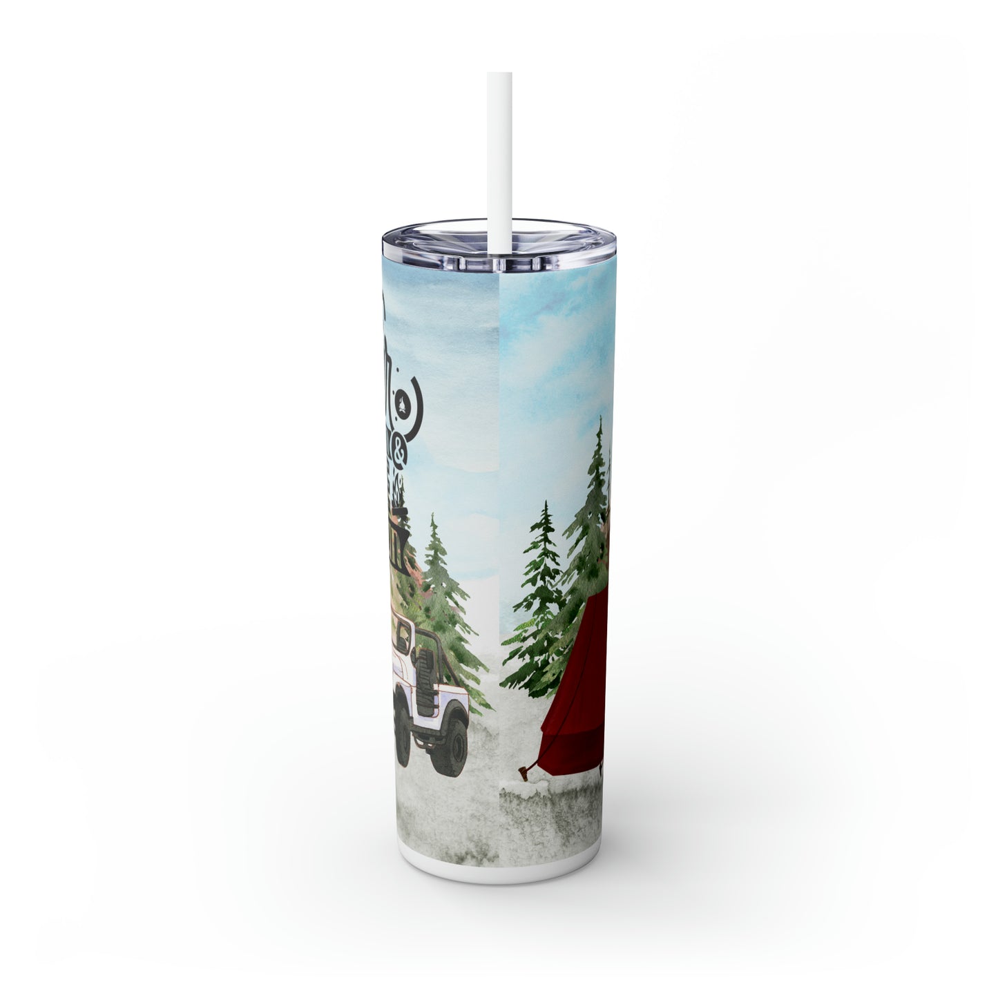 Skinny Tumbler with Straw, 20oz, Camping, Star Gazin