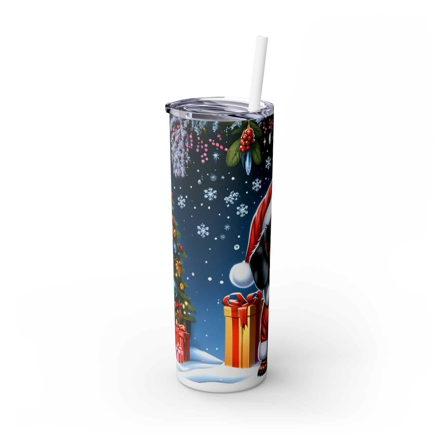 Skinny Tumbler with Straw, 20oz, Christmas Dashound