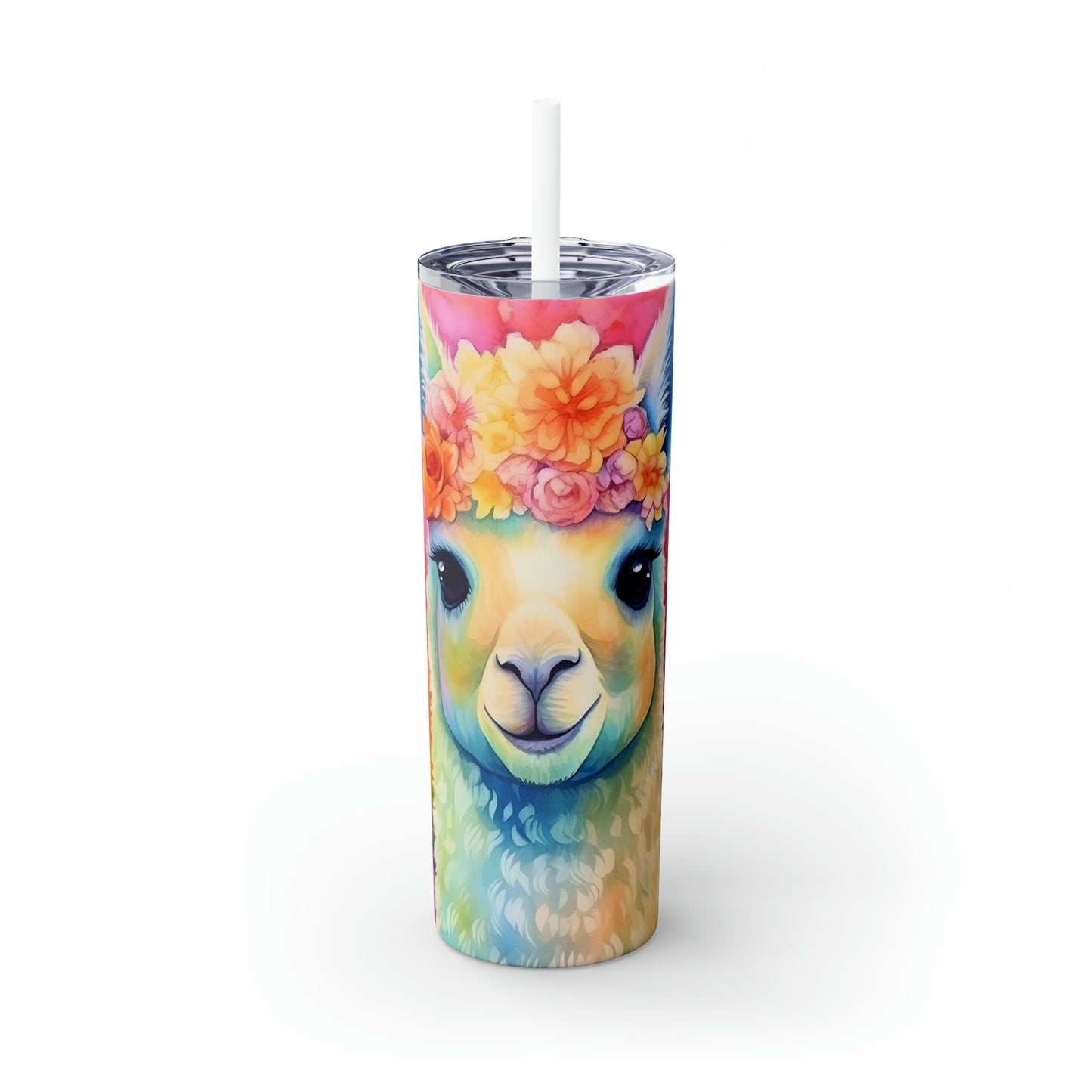 Skinny Tumbler with Straw, 20oz, Llama