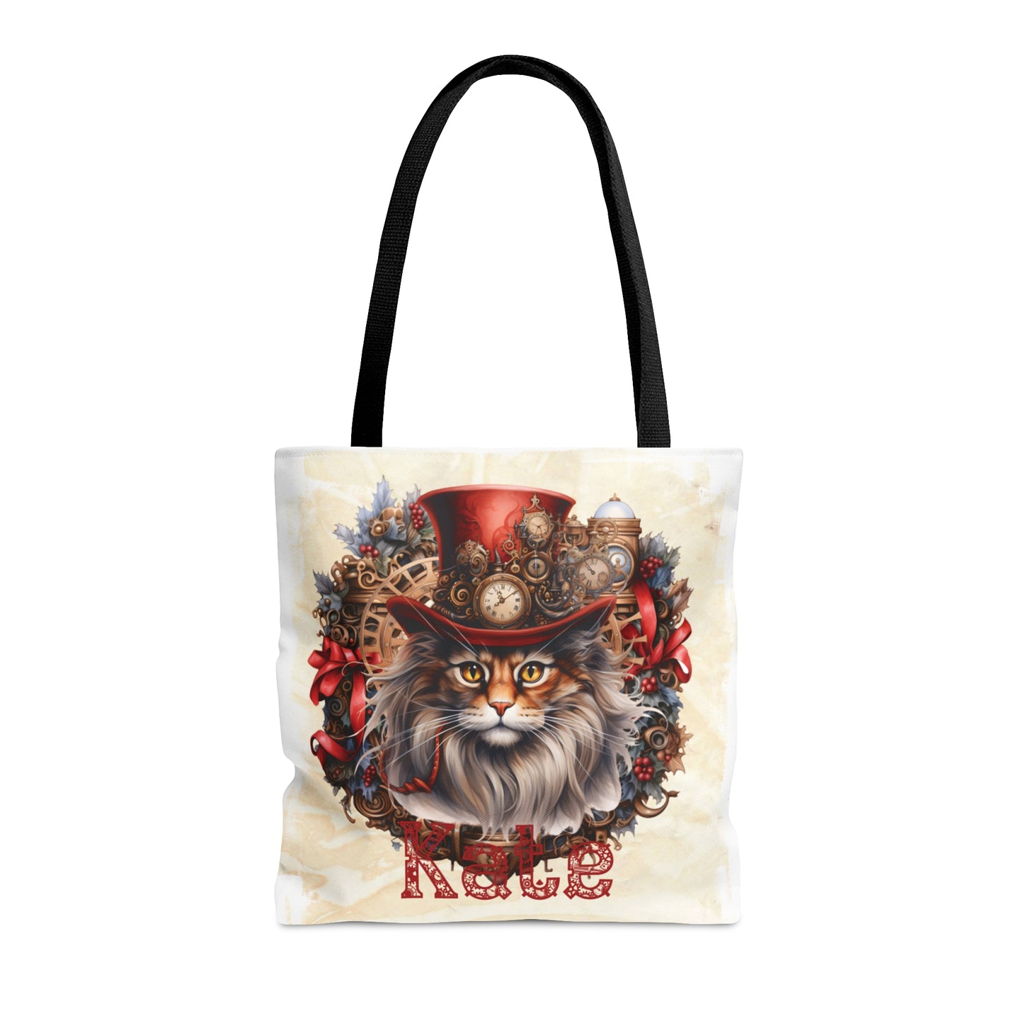 Steampunk Cat wreath Personalised Tote Bag, Steampunk Christmas bag, Christmas Tote Bag, Personalised/Non-Personalised