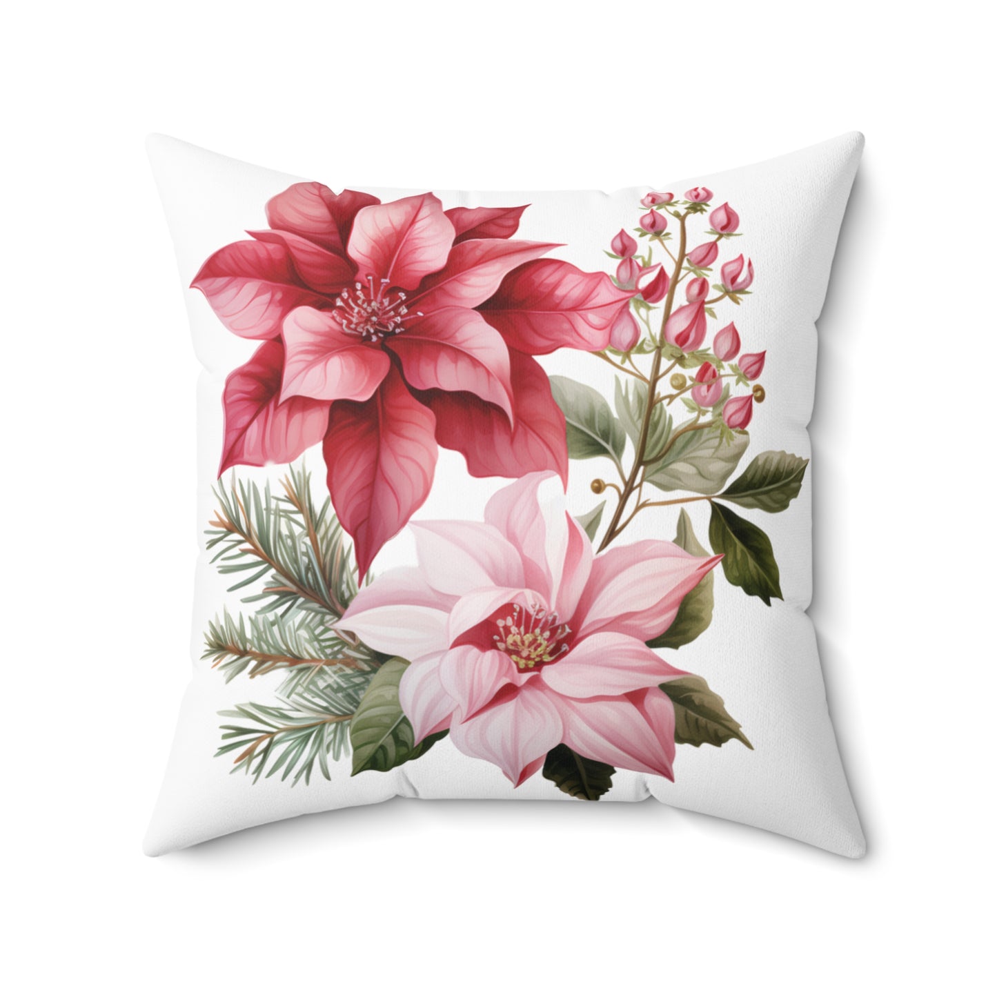 Polyester Square Cushion, Pink Poinsettia