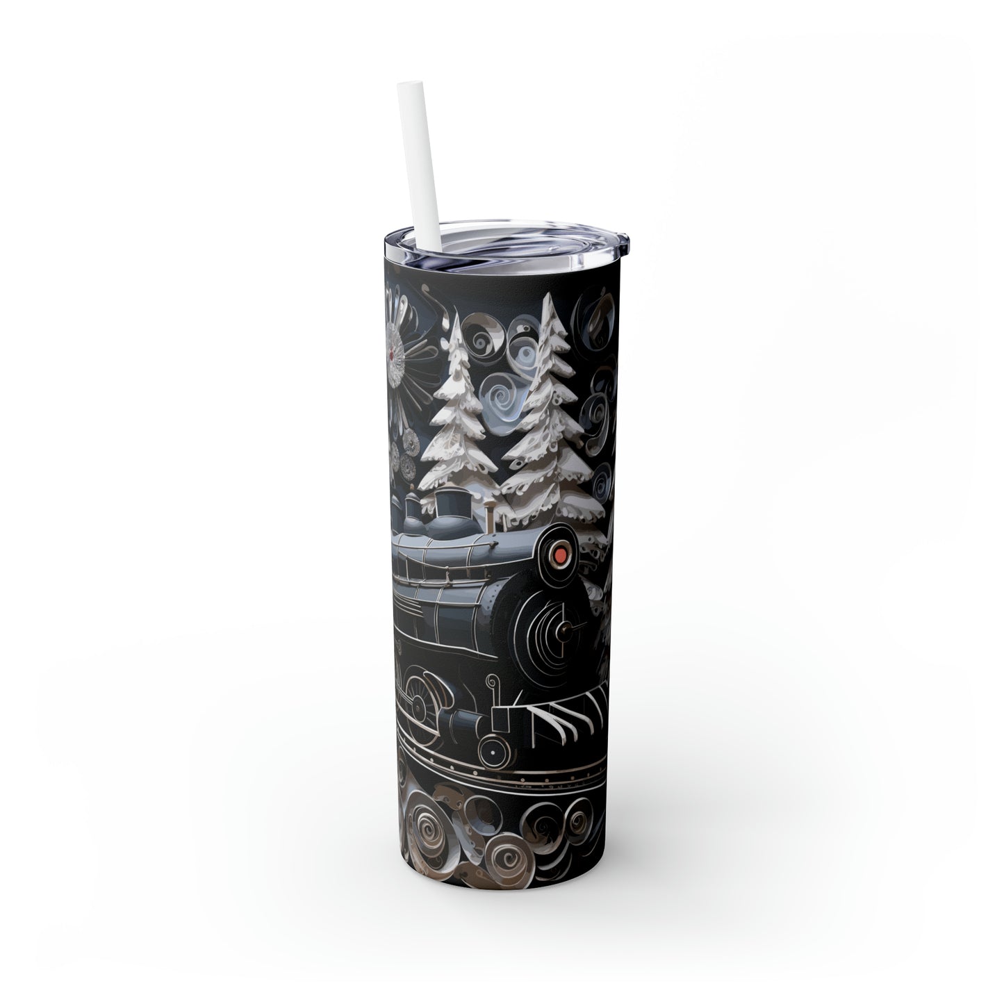 Skinny Tumbler with Straw, 20oz, 3d Train, awd-318