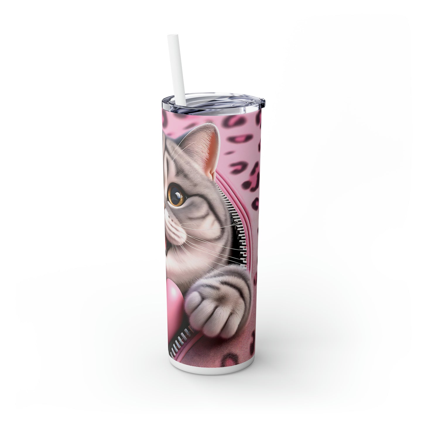 Skinny Tumbler with Straw, 20oz, Cat, Valentines Day, awd-740