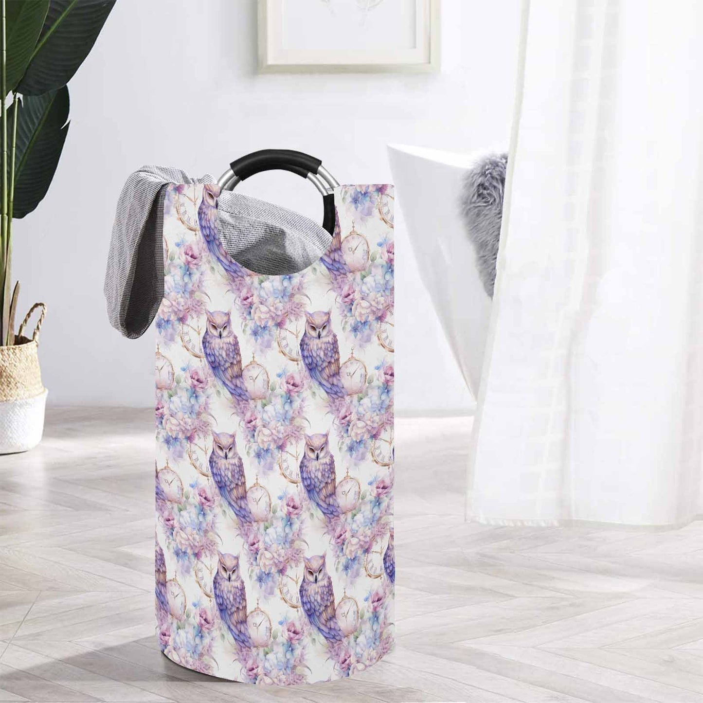 Pastel Owls  Round Laundry Basket