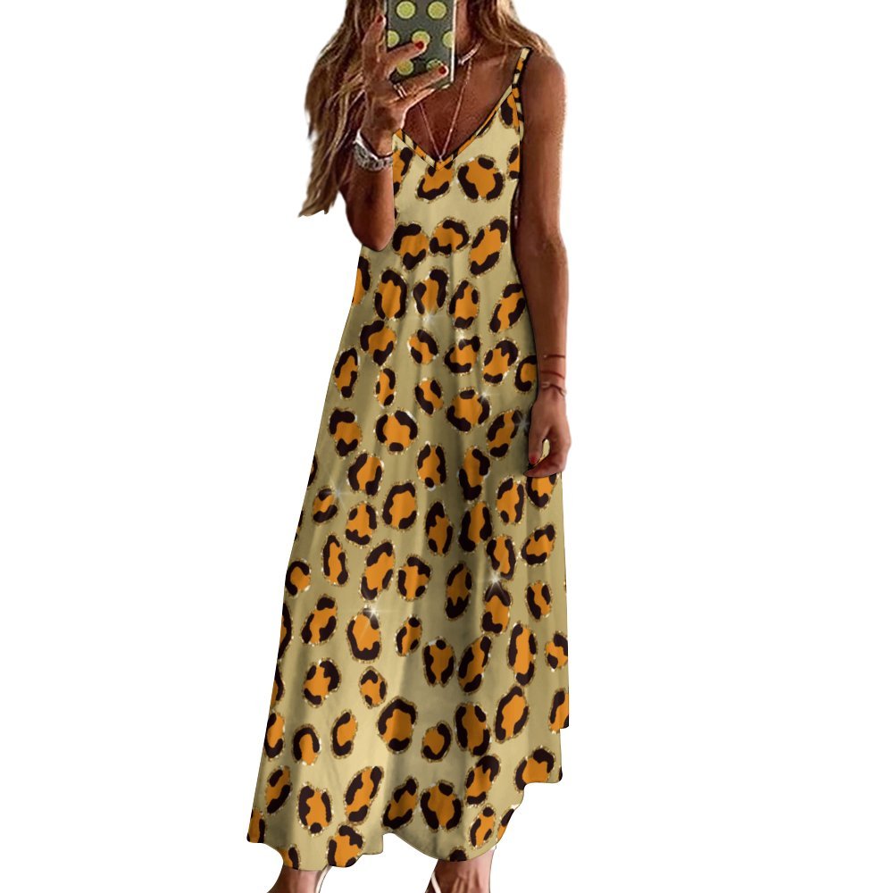 Animal Print Spaghetti Strap Ankle-Length Dress Long dress