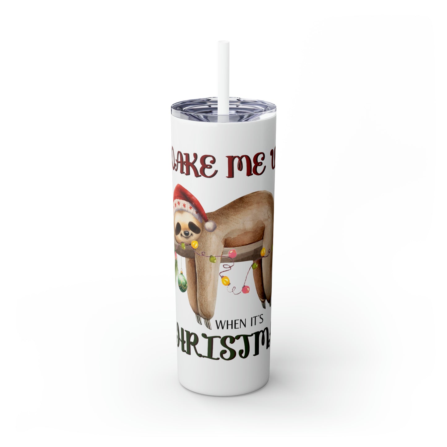 Skinny Tumbler with Straw, 20oz, Christmas, Sloth, awd-816