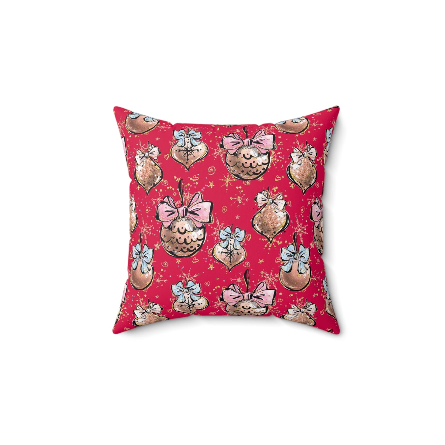 Spun Polyester Square Pillow, Christmas Baubles Cushion