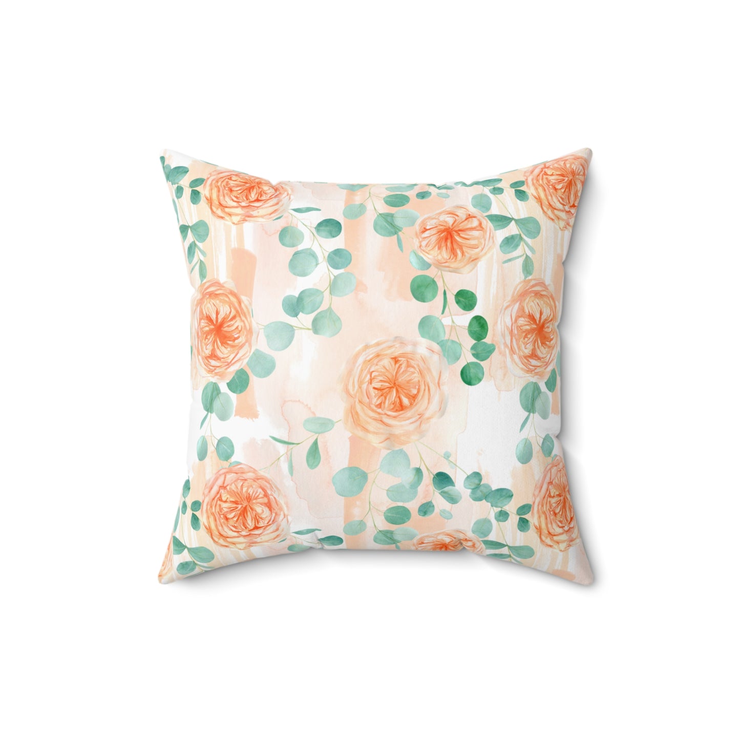 Spun Polyester Square Pillow, Rose Floral & Eucalyptus Cushion