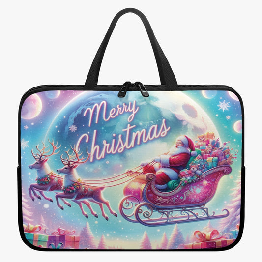 Laptop Sleeve with handles - Christmas, Santa and Sleigh