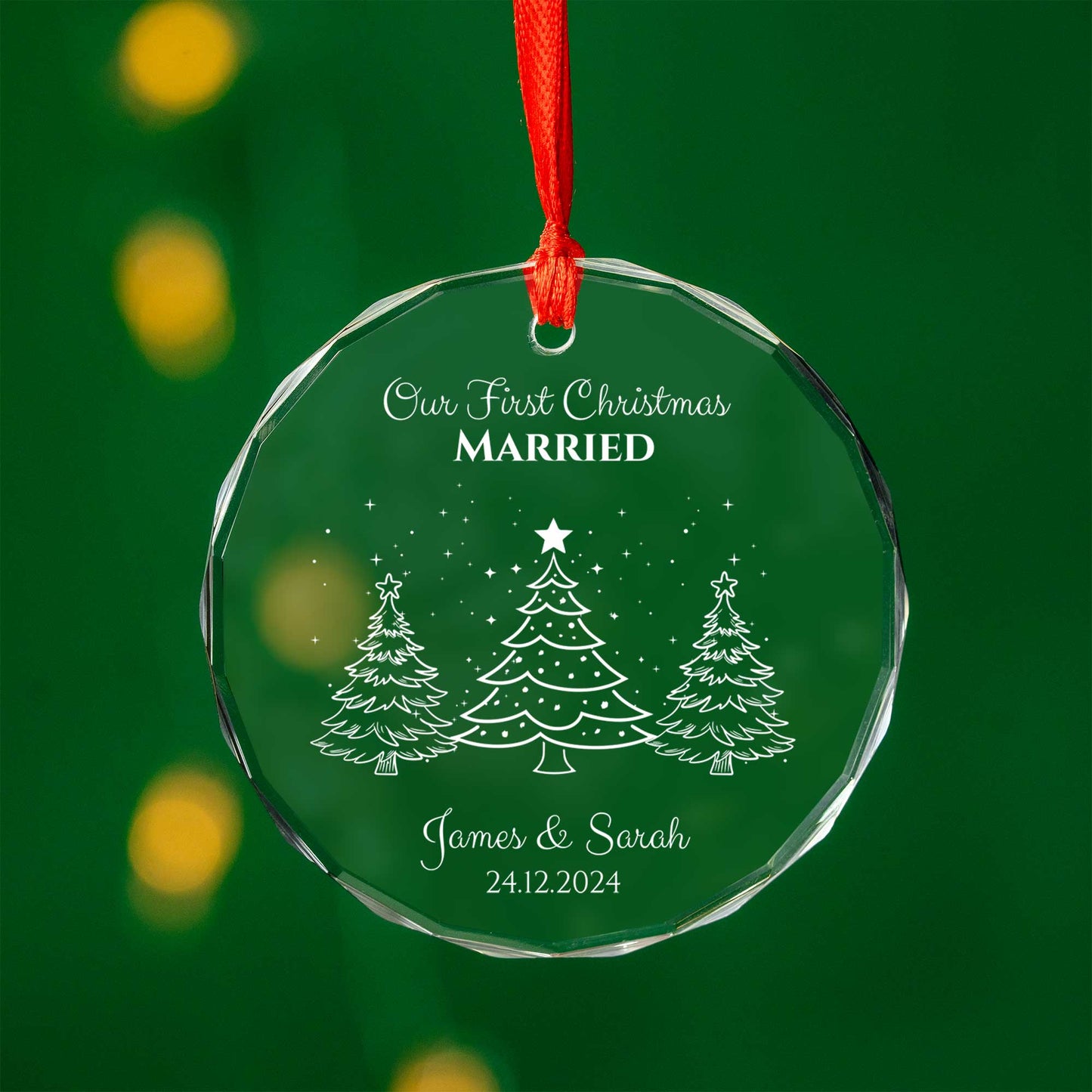 Personalised Glass Our First Christmas Married/Engaged Ornament