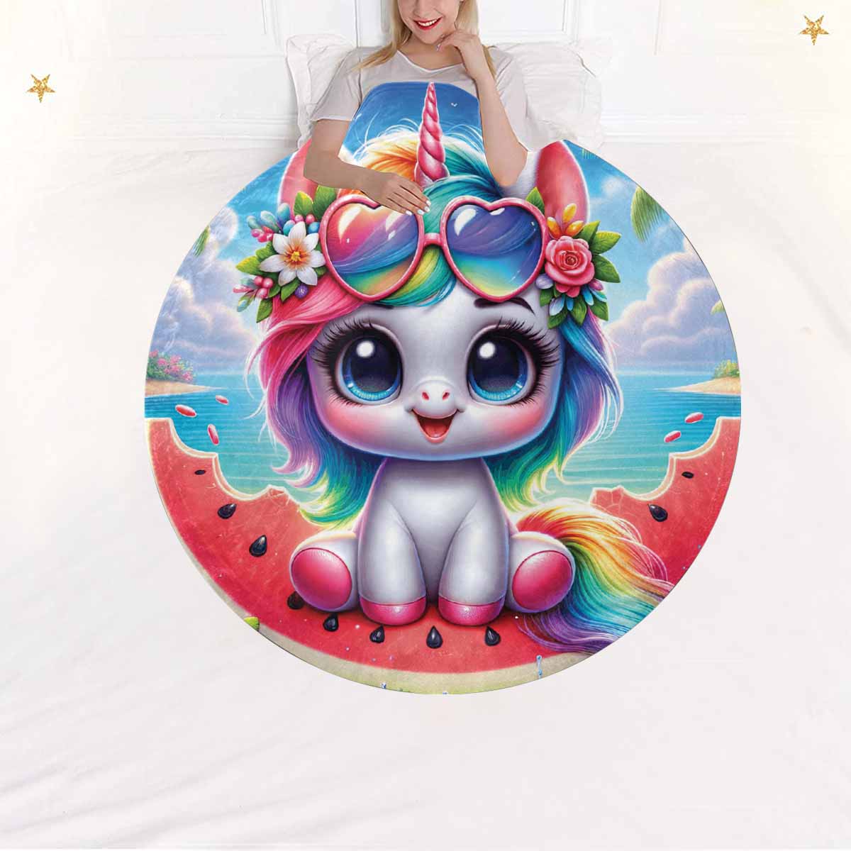 Unicorn_Awd35134  Circular Micro Fleece Blanket 47"