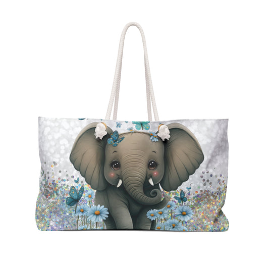 Personalised/Non-Personalised Weekender Bag, Elephant, Large Weekender Bag, Beach Bag, Book Bag