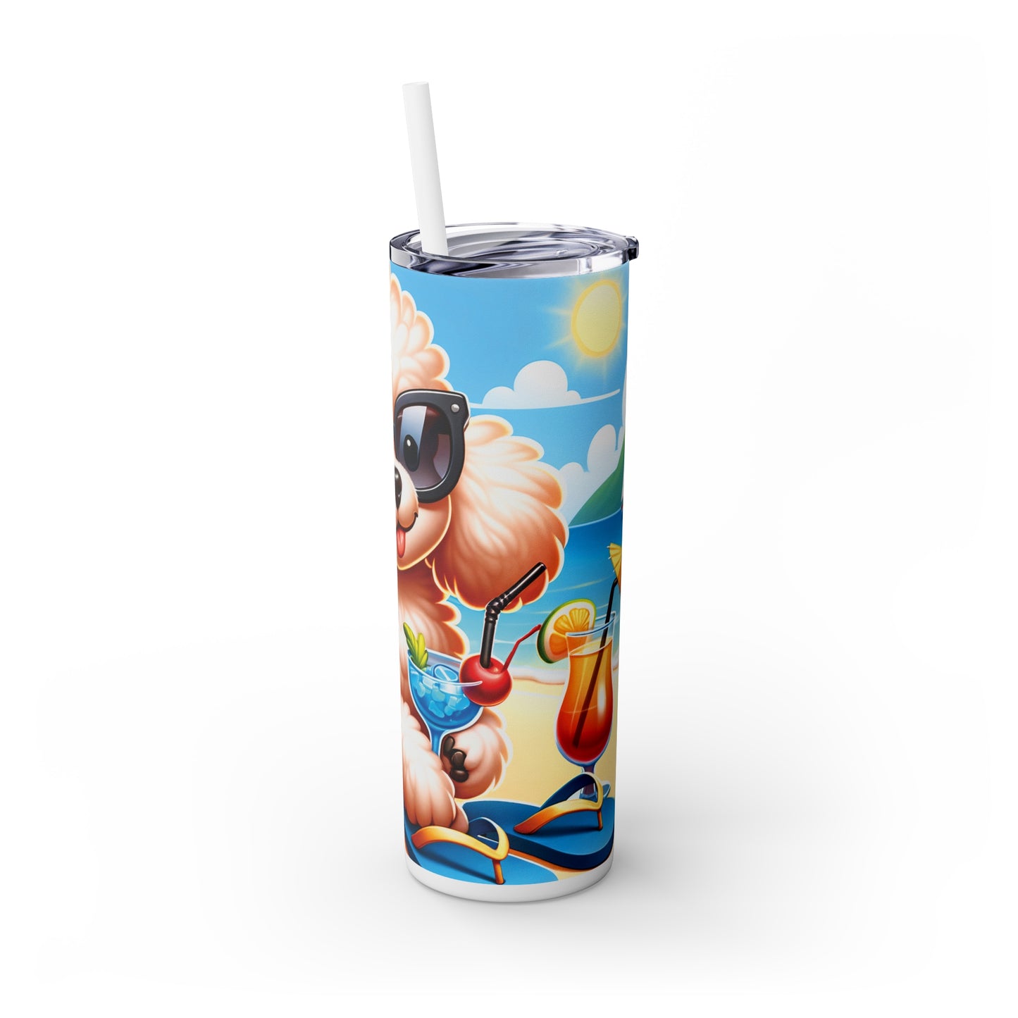 Skinny Tumbler with Straw, 20oz, Dog on Beach,  Poodle, awd-1234