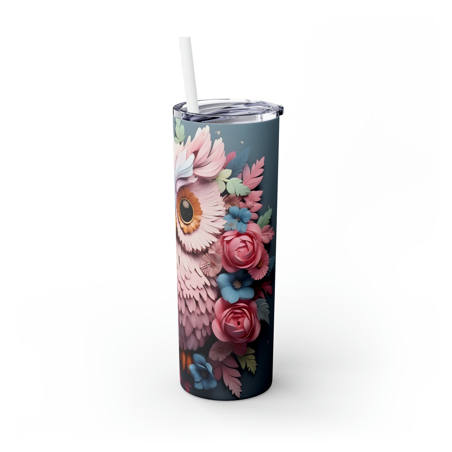 Skinny Tumbler with Straw, 20oz, Owl