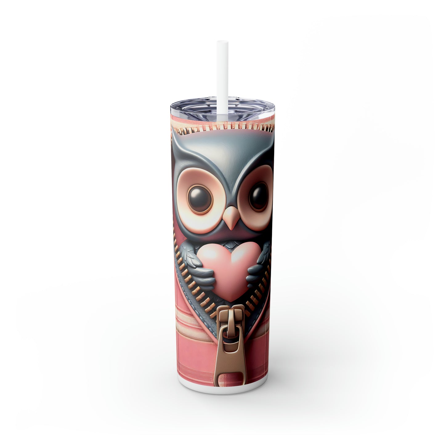 Skinny Tumbler with Straw, 20oz, Owl, Valentines Day