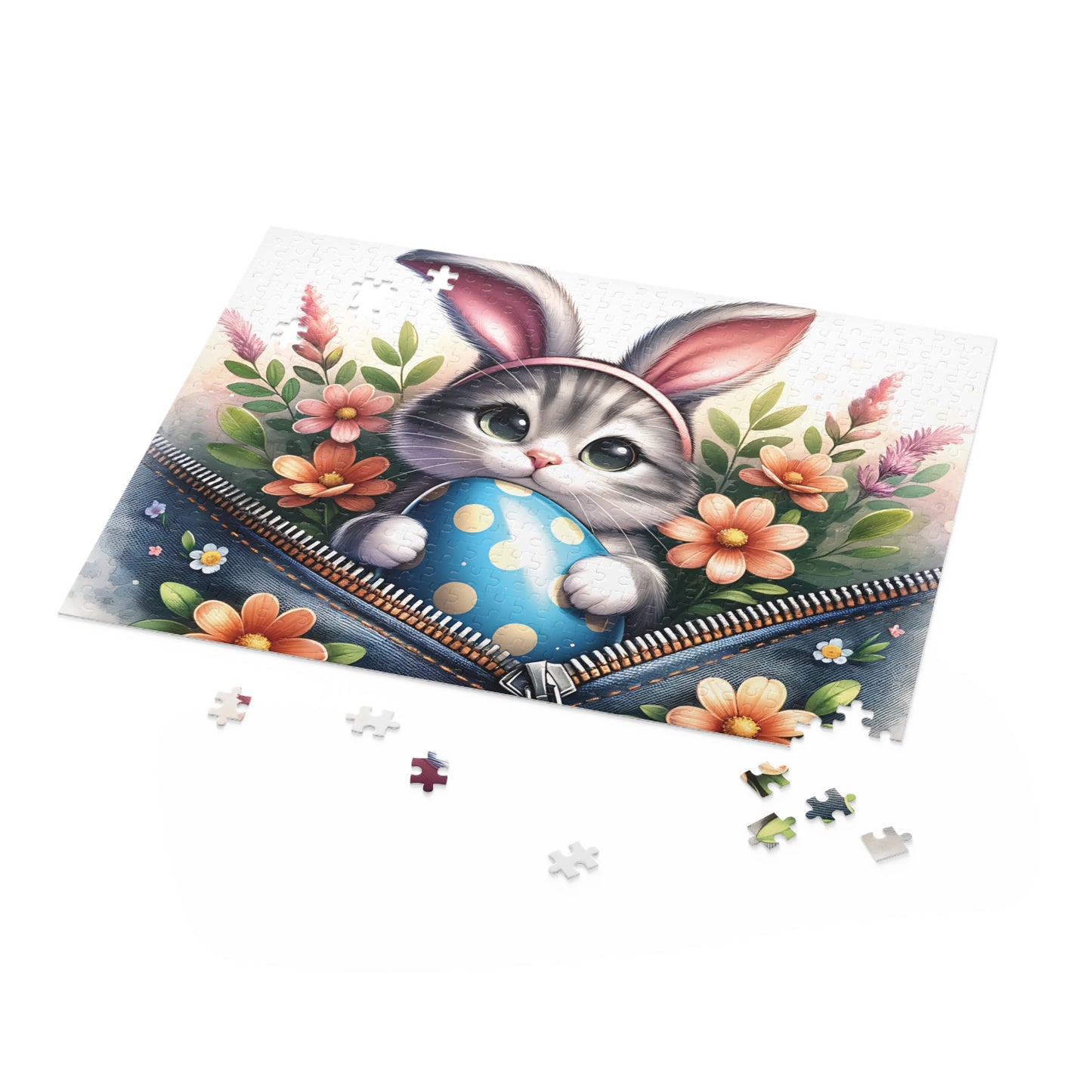 Personalised/Non-Personalised Puzzle, Easter, Cat with Bunny ears (120, 252, 500-Piece)