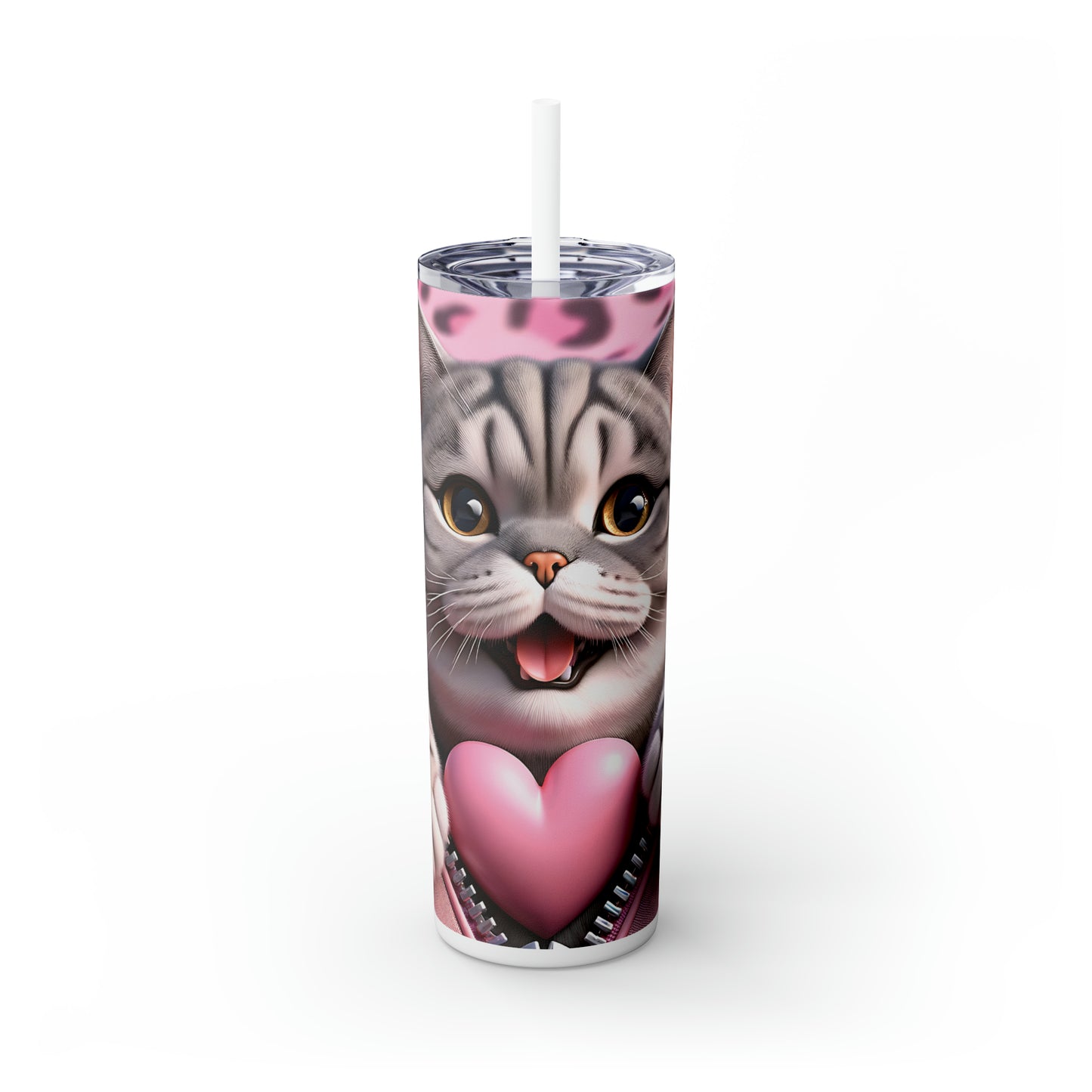 Skinny Tumbler with Straw, 20oz, Cat, Valentines Day, awd-740