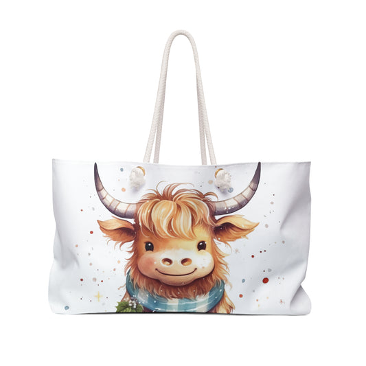 Personalised/Non-Personalised Weekender Bag, Highland Cow, Large Weekender Bag, Beach Bag, Book Bag