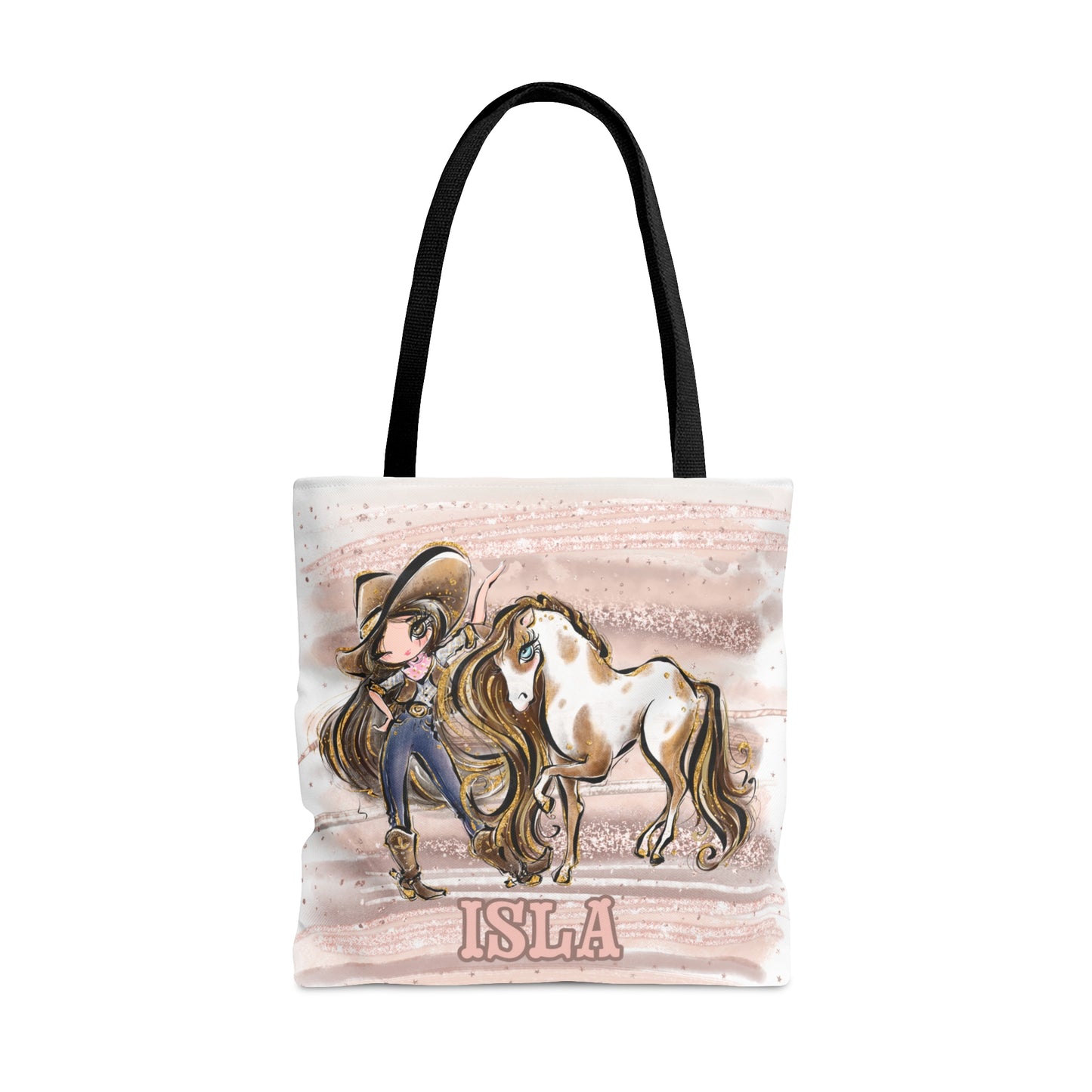 Personalised Tote Bag, Cowgirl & Horse, Brown Hair, Brown Eyes, Tote bag