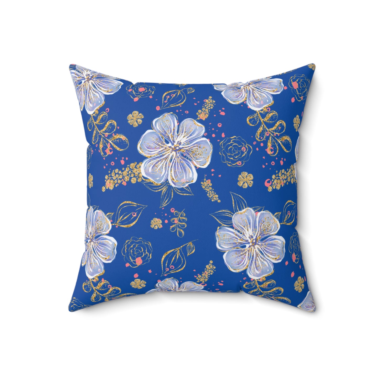 Spun Polyester Square Pillow, Blue Floral Cushion