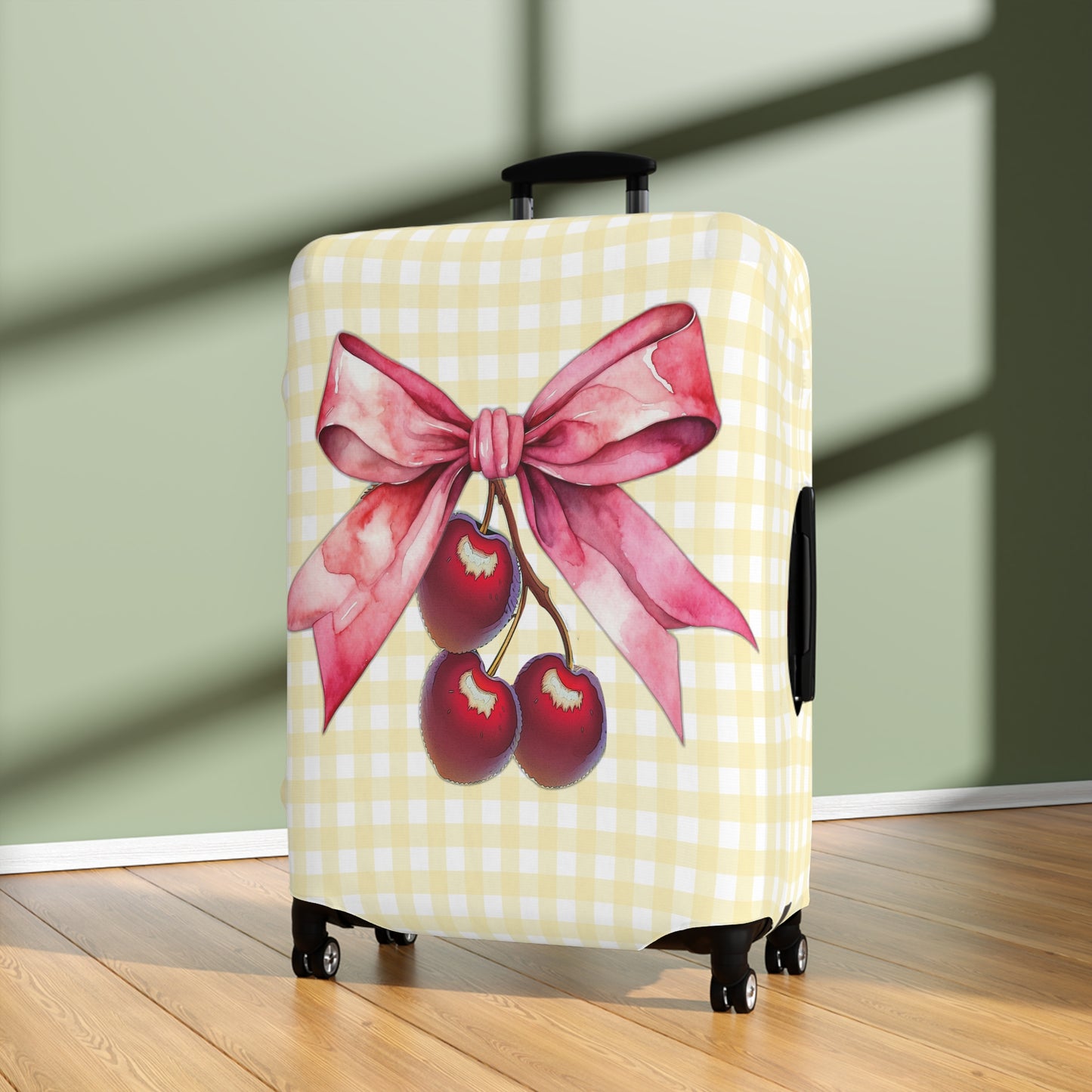 Luggage Cover, Rockabilly, Coquette, Lemon Gingham, Cherries and Ribbon, awd-2509